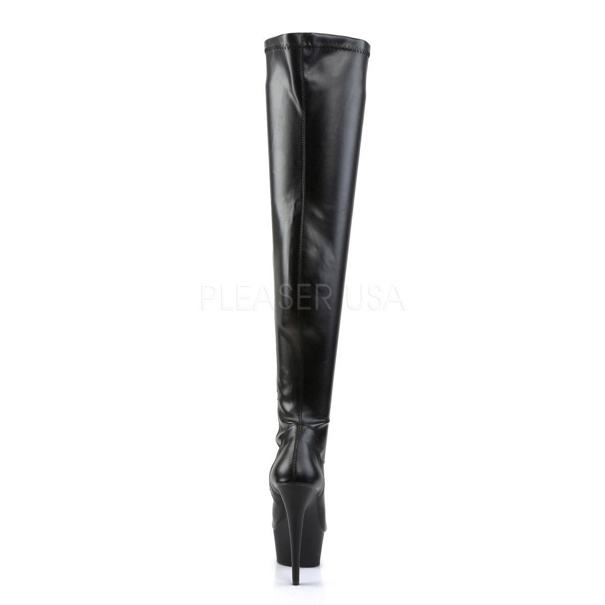 DELIGHT-3000 Black Stretch Faux Leather Boot Pleaser
