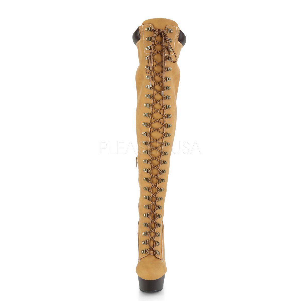 DELIGHT-3000TL Tan Nubuck Faux Leather/Dark Brown Matte Boot Pleaser