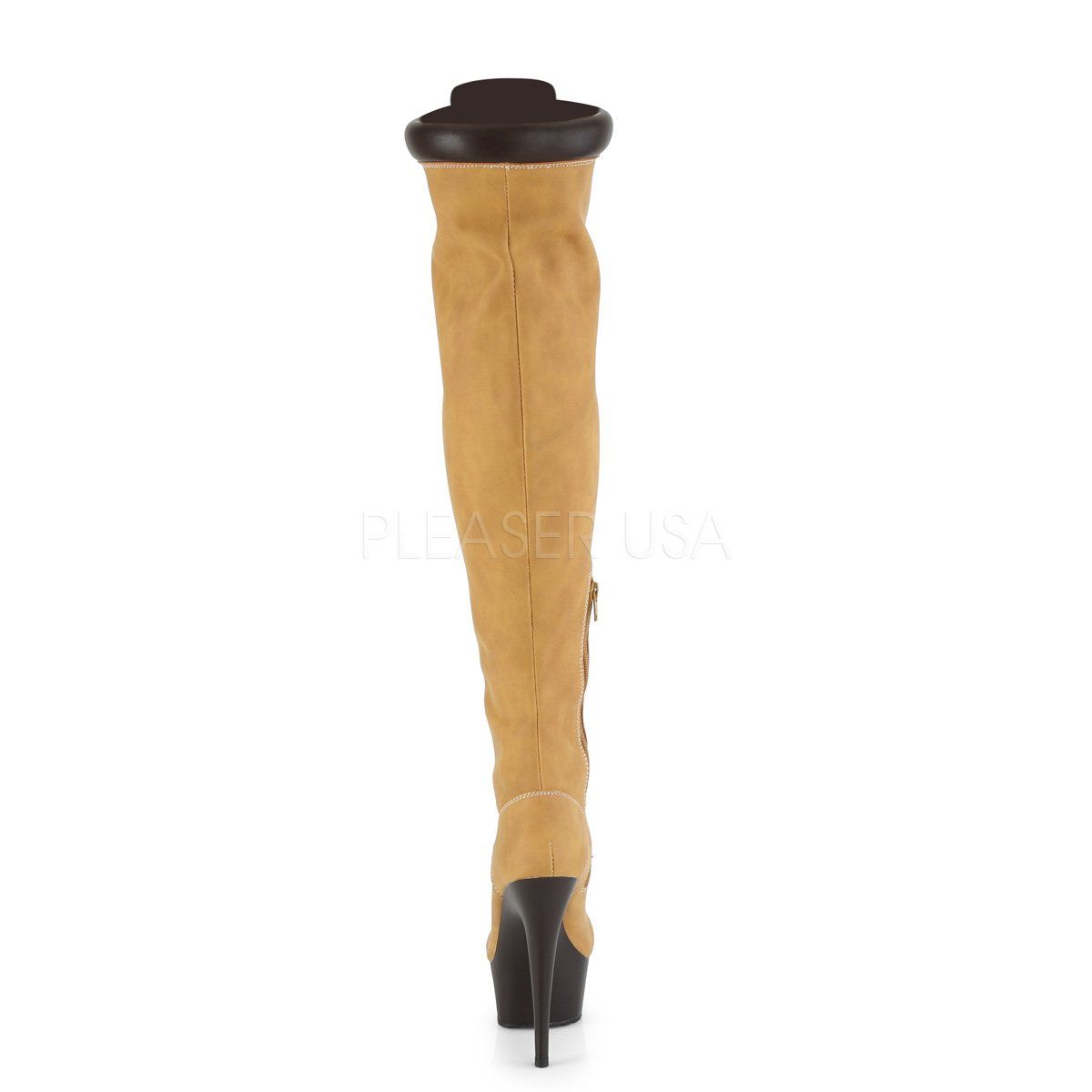 DELIGHT-3000TL Tan Nubuck Faux Leather/Dark Brown Matte Boot Pleaser