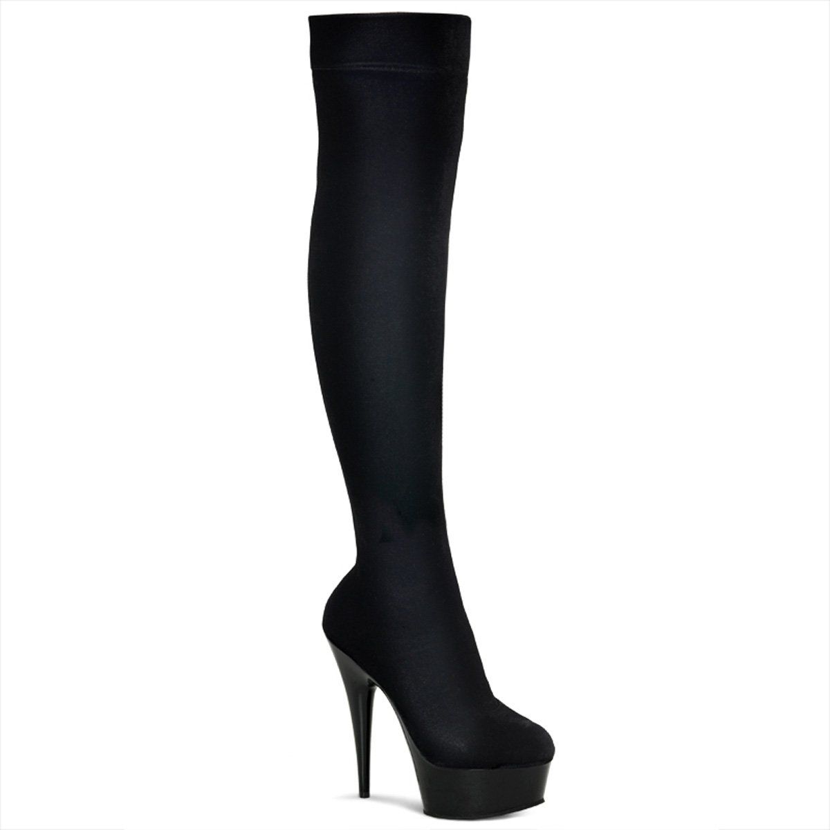 DELIGHT-3002 Black Stretch Velvet/Black Boot Pleaser