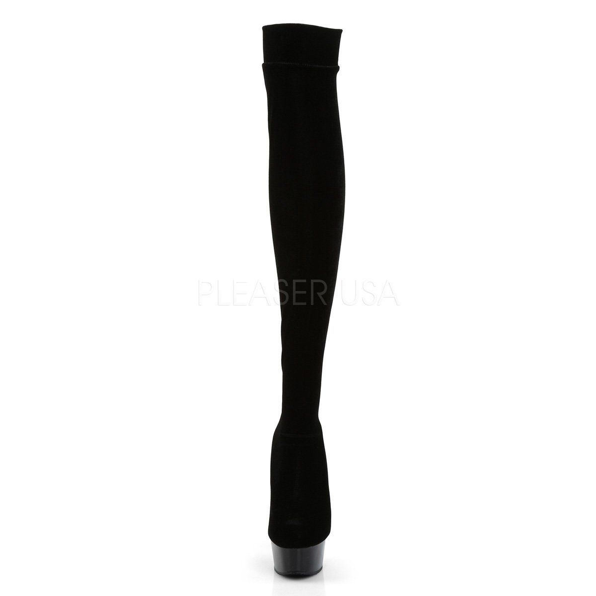 DELIGHT-3002 Black Stretch Velvet/Black Boot Pleaser