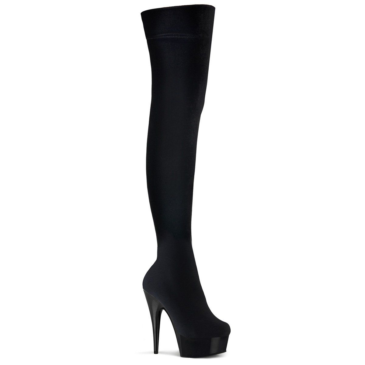 DELIGHT-3002 Black Stretch Velvet/Black Boot Pleaser