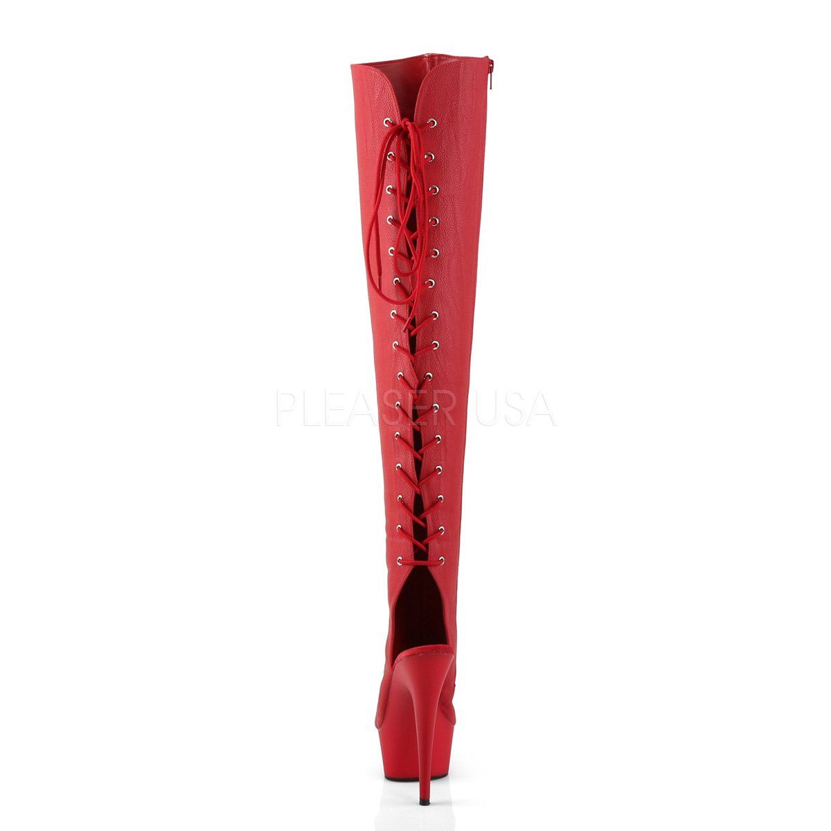 DELIGHT-3019 Red Faux Leather/Red Matte Boot Pleaser