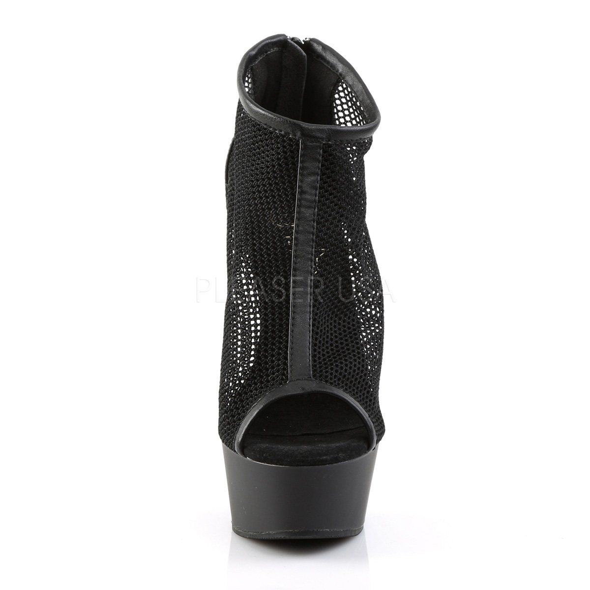 DELIGHT-600-12 Black Faux Leather-Fishnet Boot Pleaser