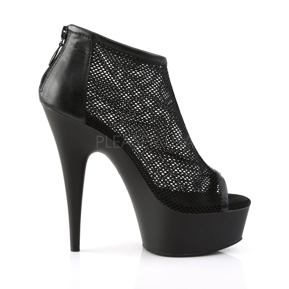 DELIGHT-600-12 Black Faux Leather-Fishnet Boot Pleaser