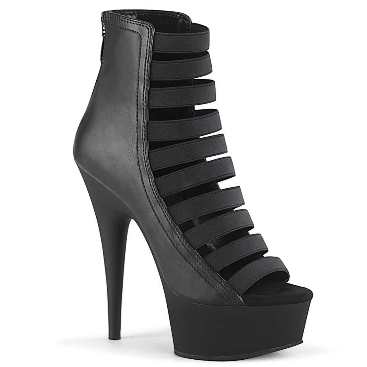 DELIGHT-600-13 Black Elastic Band-Black Faux Leather/Black Ma Ankle Boot Pleaser