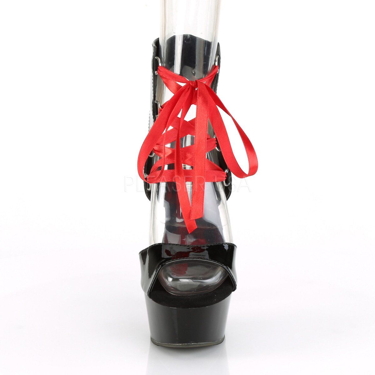 DELIGHT-600-14FH Black Patent Platform Sandal Pleaser