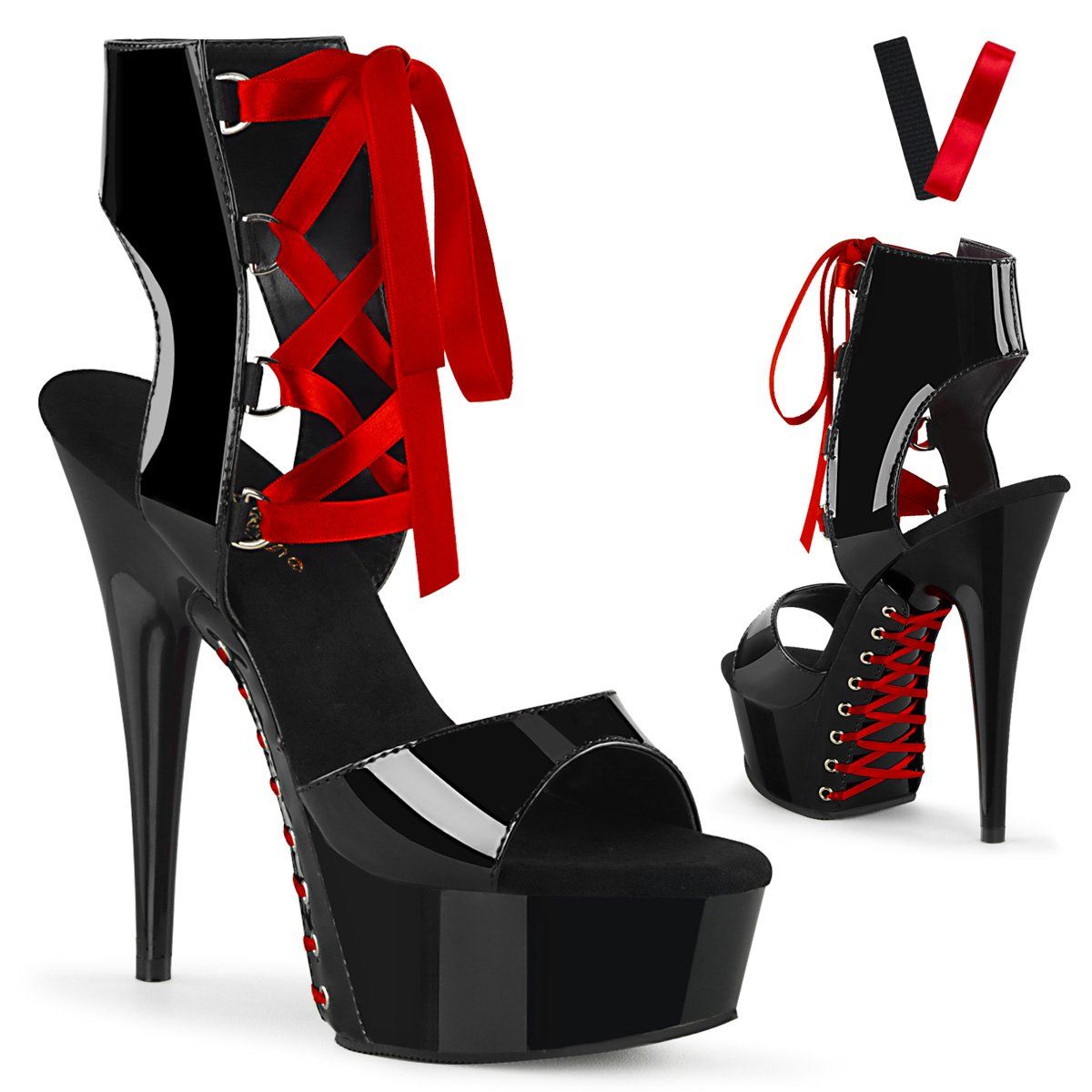 DELIGHT-600-14FH Black Patent Platform Sandal Pleaser