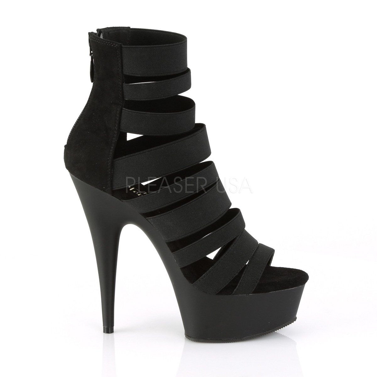 DELIGHT-600-17 Black Elastic Band Platform Sandal Pleaser