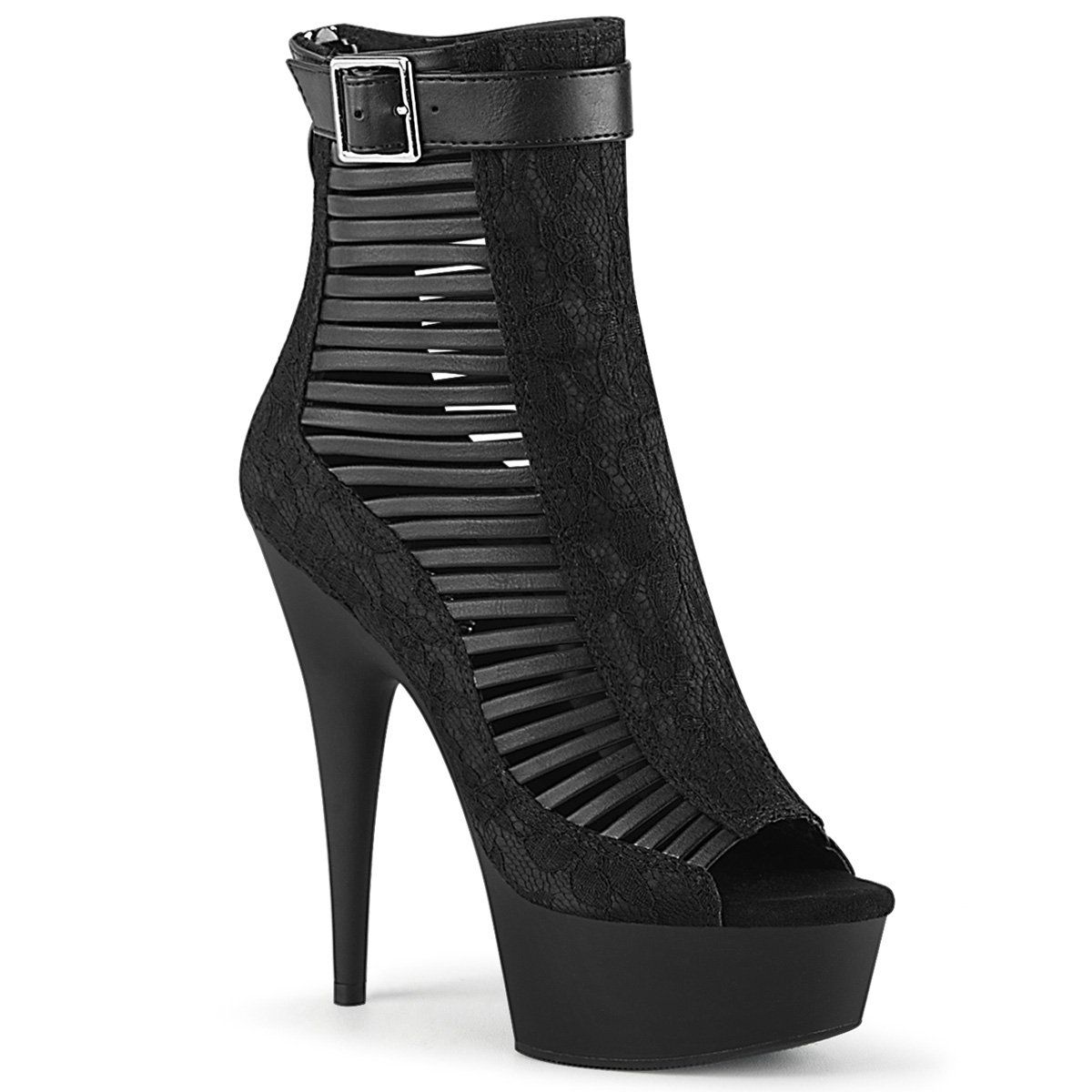 DELIGHT-600-27LC Black Faux Leather-Fabric Ankle Boot Pleaser