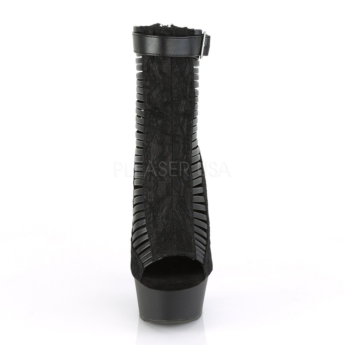 DELIGHT-600-27LC Black Faux Leather-Fabric Ankle Boot Pleaser