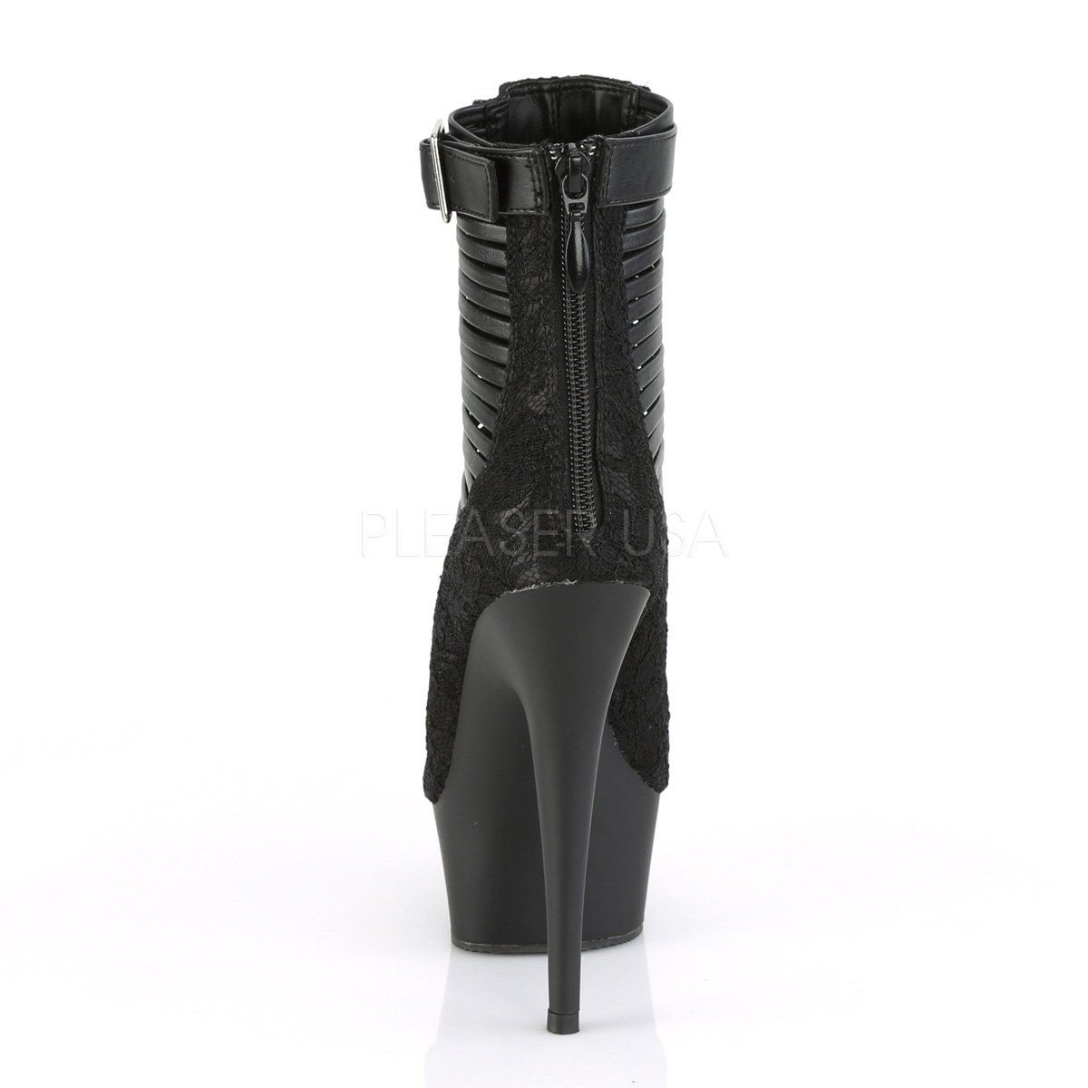 DELIGHT-600-27LC Black Faux Leather-Fabric Ankle Boot Pleaser