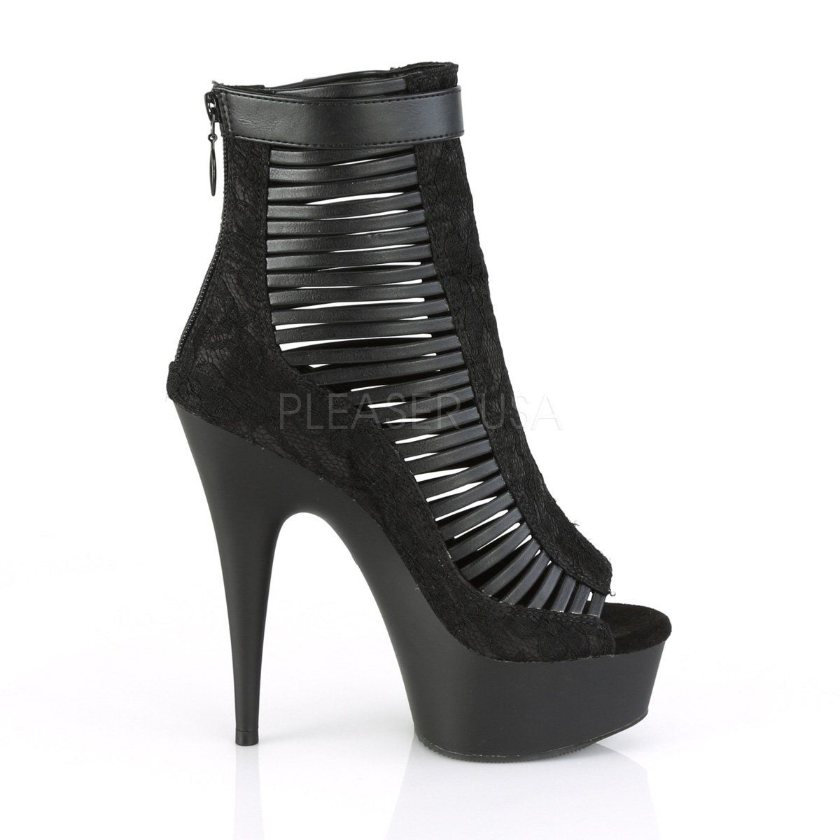 DELIGHT-600-27LC Black Faux Leather-Fabric Ankle Boot Pleaser