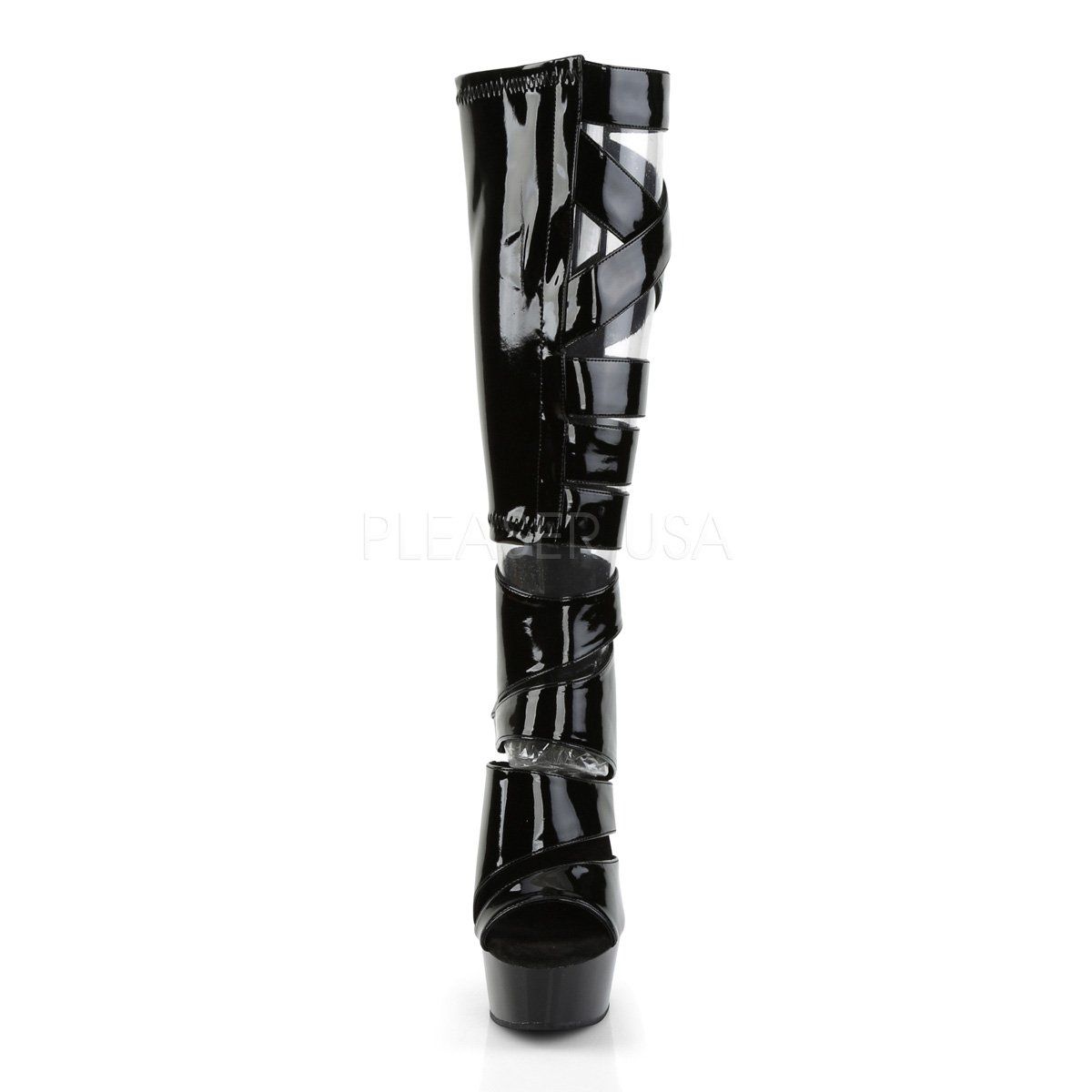DELIGHT-600-49 Black Stretch Patent Boot Pleaser
