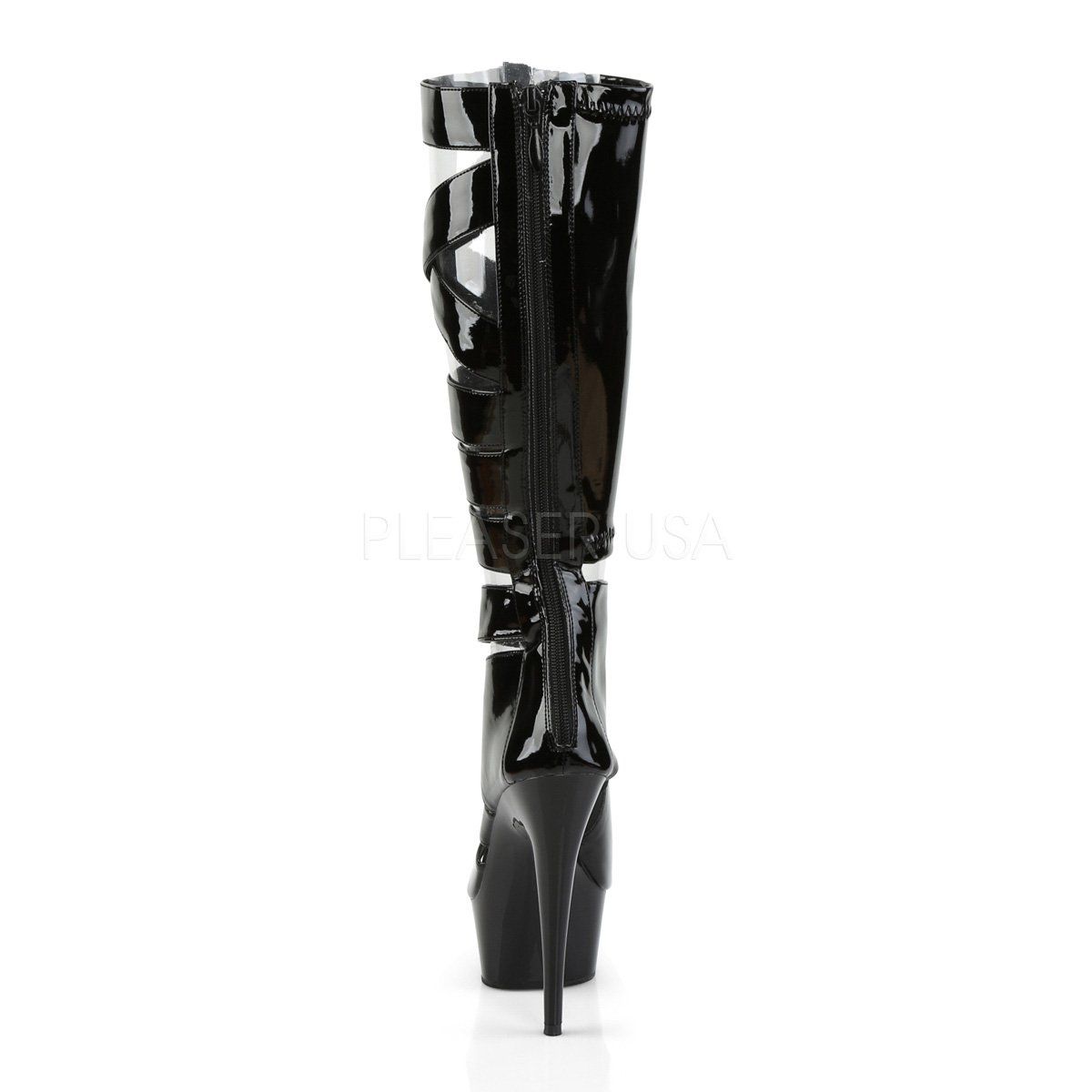 DELIGHT-600-49 Black Stretch Patent Boot Pleaser