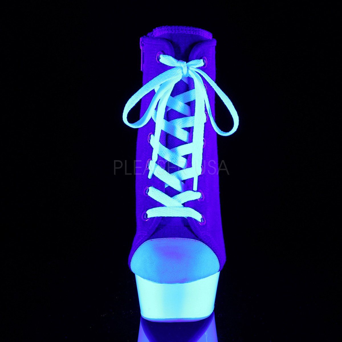 DELIGHT-600SK-02 Denim Blue Canvas/Neon White Sneaker Heels Pleaser