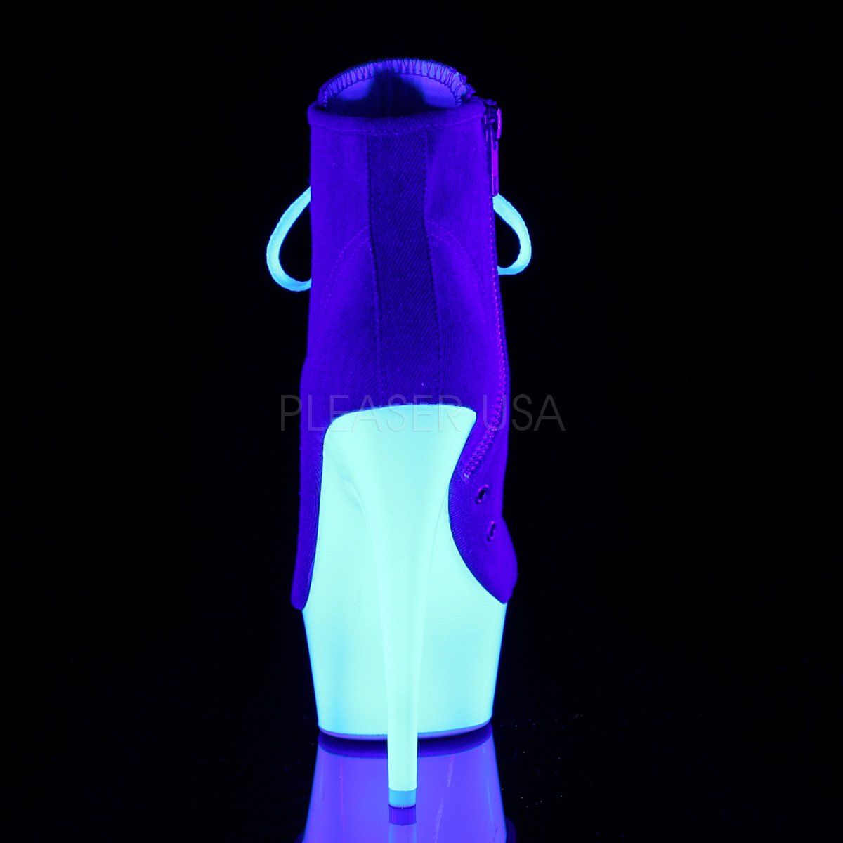DELIGHT-600SK-02 Denim Blue Canvas/Neon White Sneaker Heels Pleaser