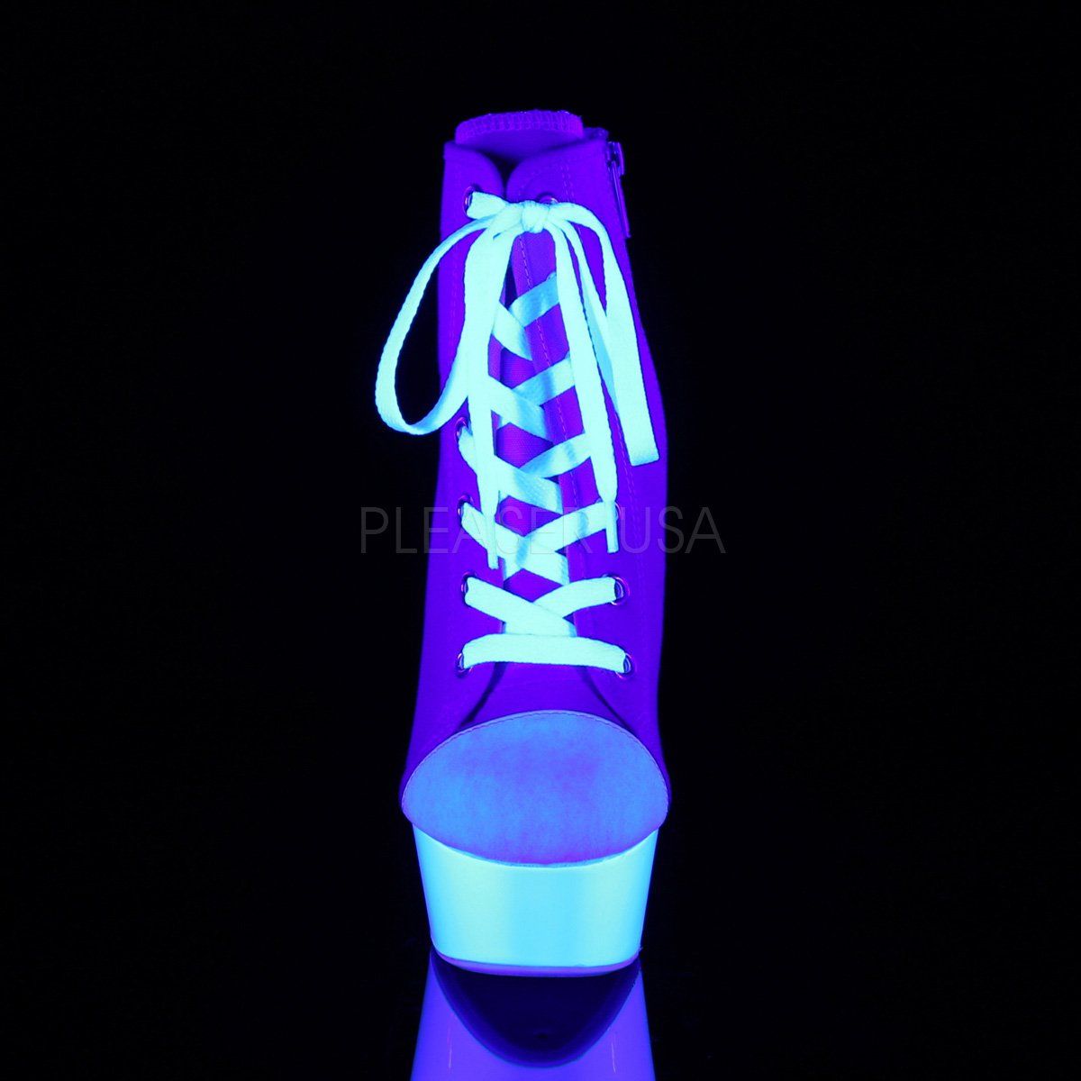 DELIGHT-600SK-02 Pink Canvas/Neon White Sneaker Heels Pleaser