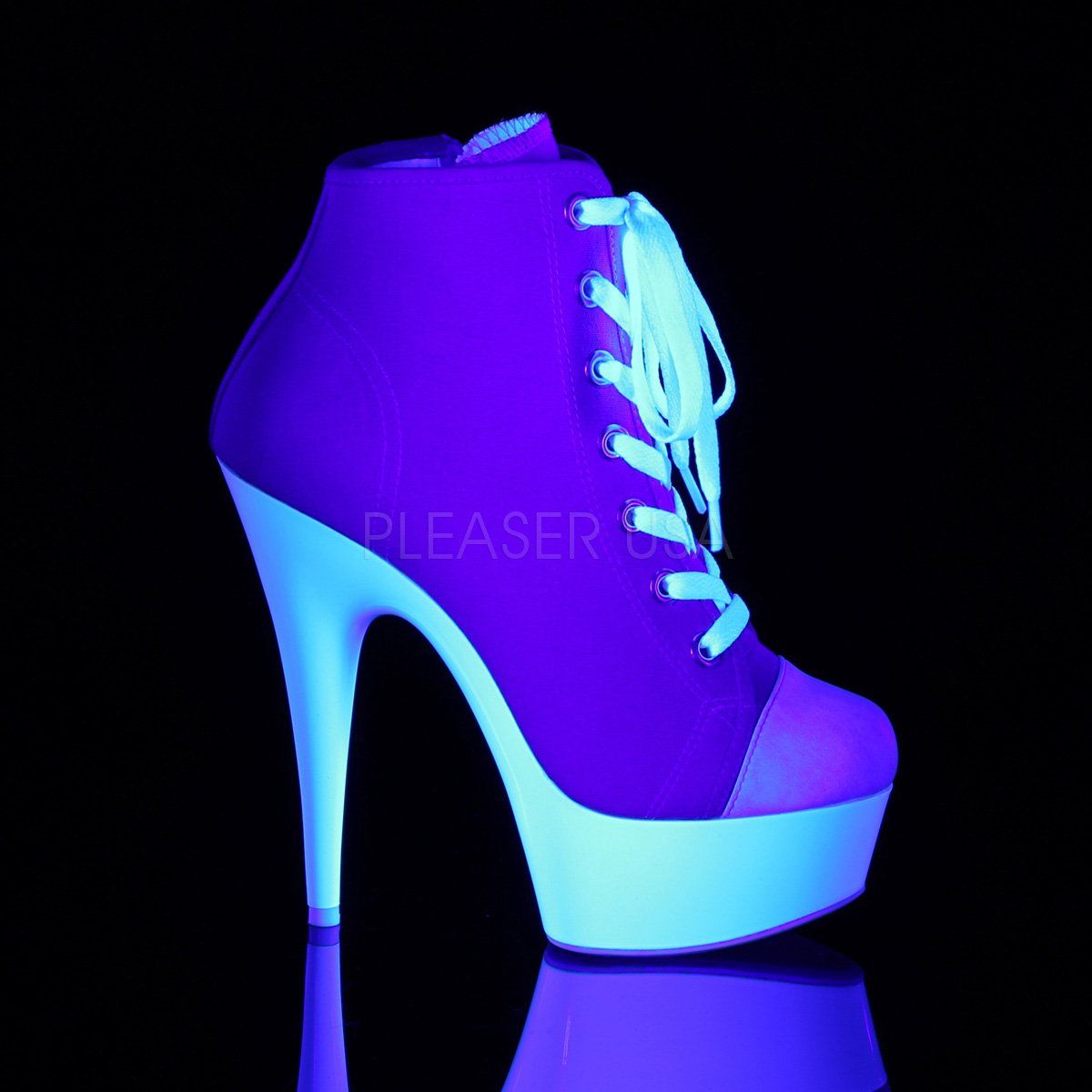 DELIGHT-600SK-02 Pink Canvas/Neon White Sneaker Heels Pleaser