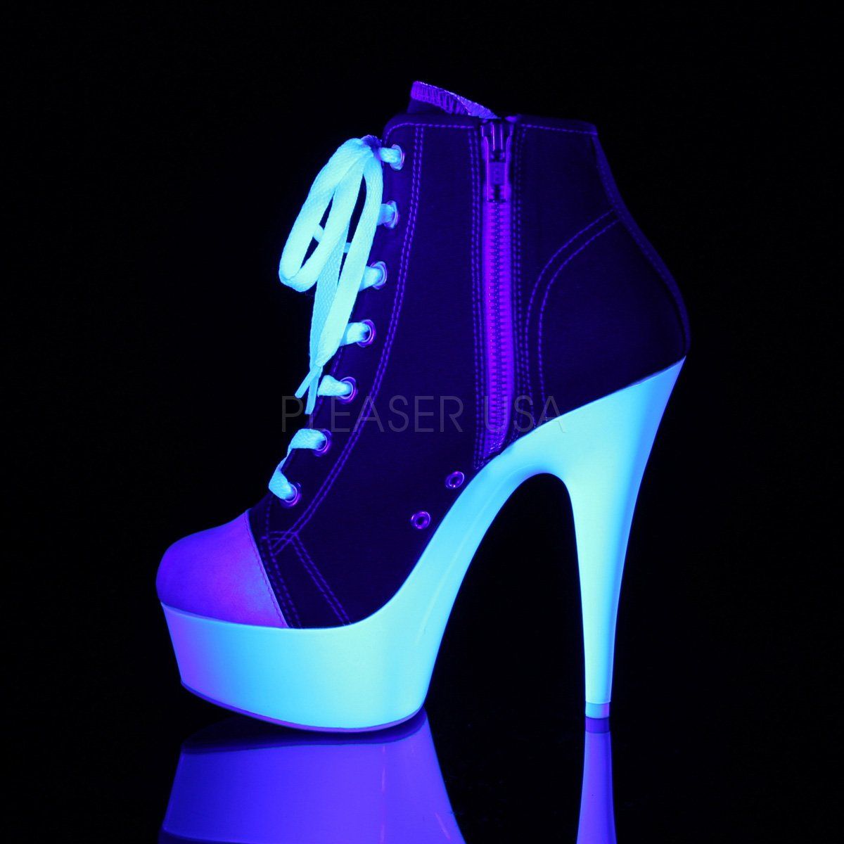 DELIGHT-600SK-02 Red Canvas/Neon White Sneaker Heels Pleaser
