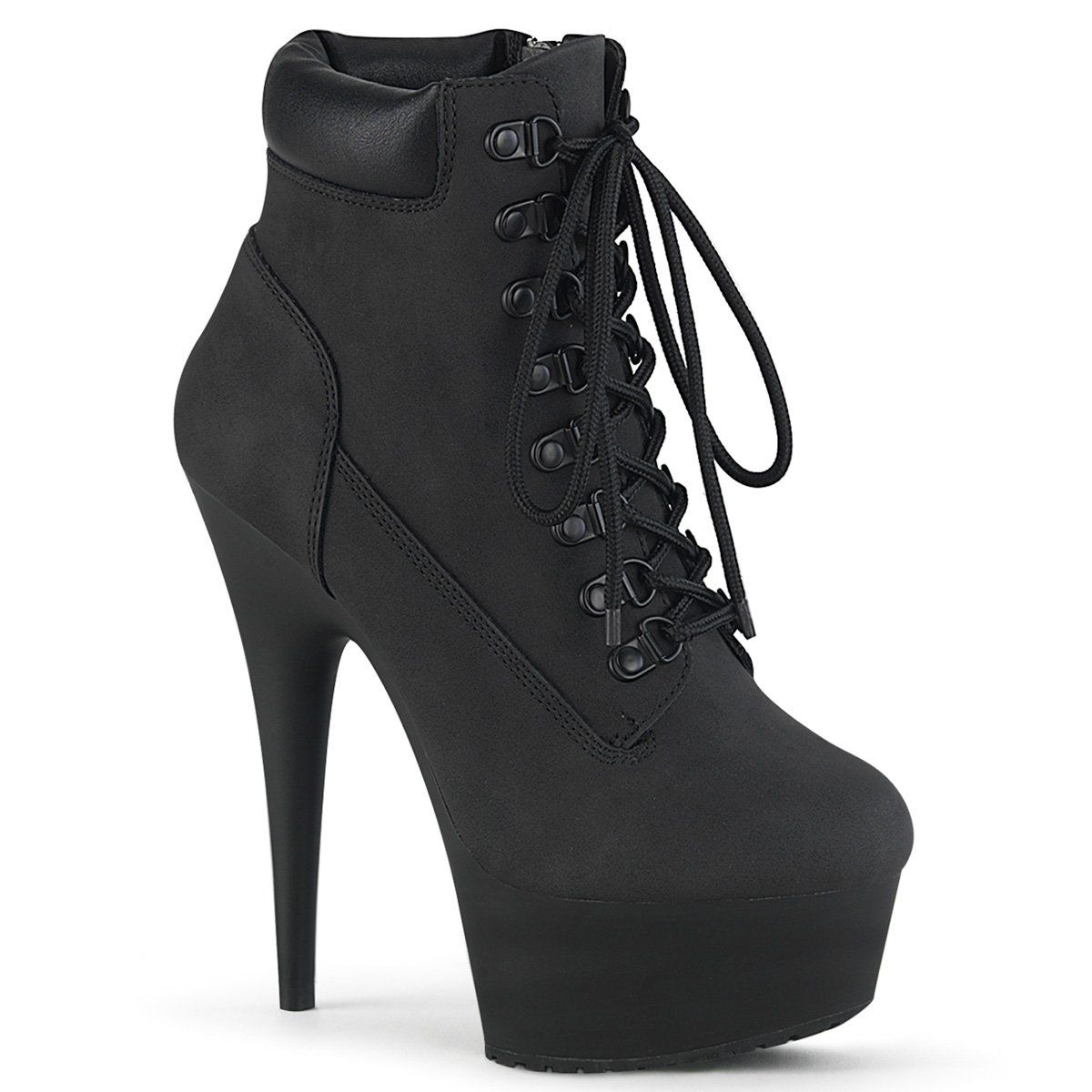 DELIGHT-600TL-02 Black Nubuck Faux Leather Boot Pleaser