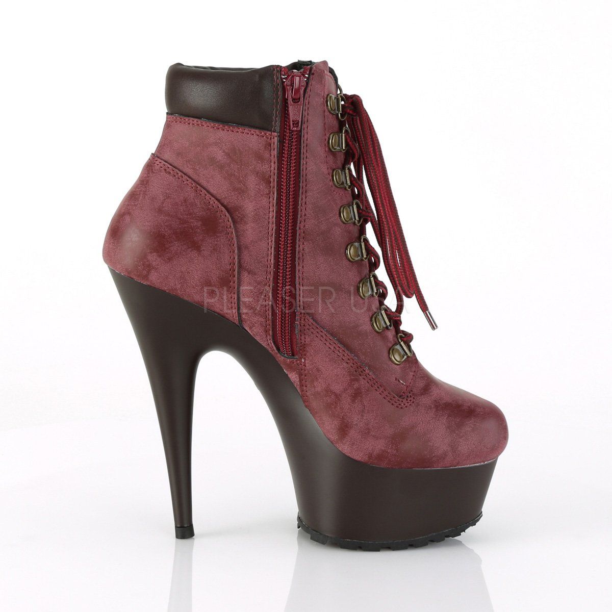 DELIGHT-600TL-02 Burgundy Nubuck Faux Leather/Dark Brown Matte Boot Pleaser