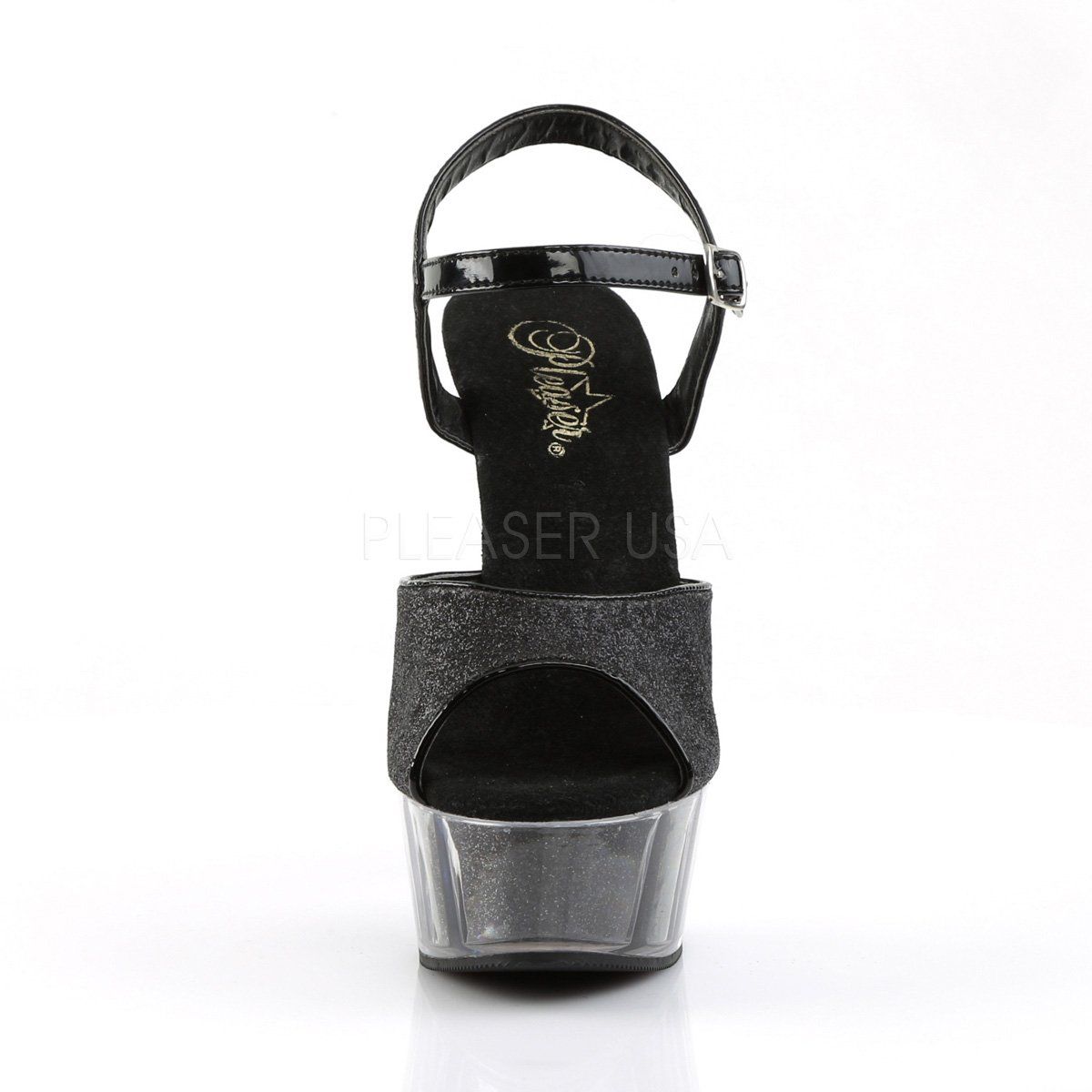 DELIGHT-609-5G Black Glitter/Black Glitter Platform Sandal Pleaser