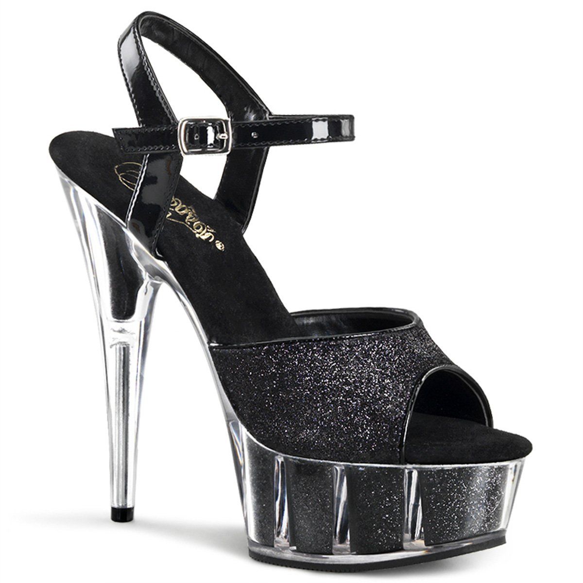 DELIGHT-609-5G Black Glitter/Black Glitter Platform Sandal Pleaser