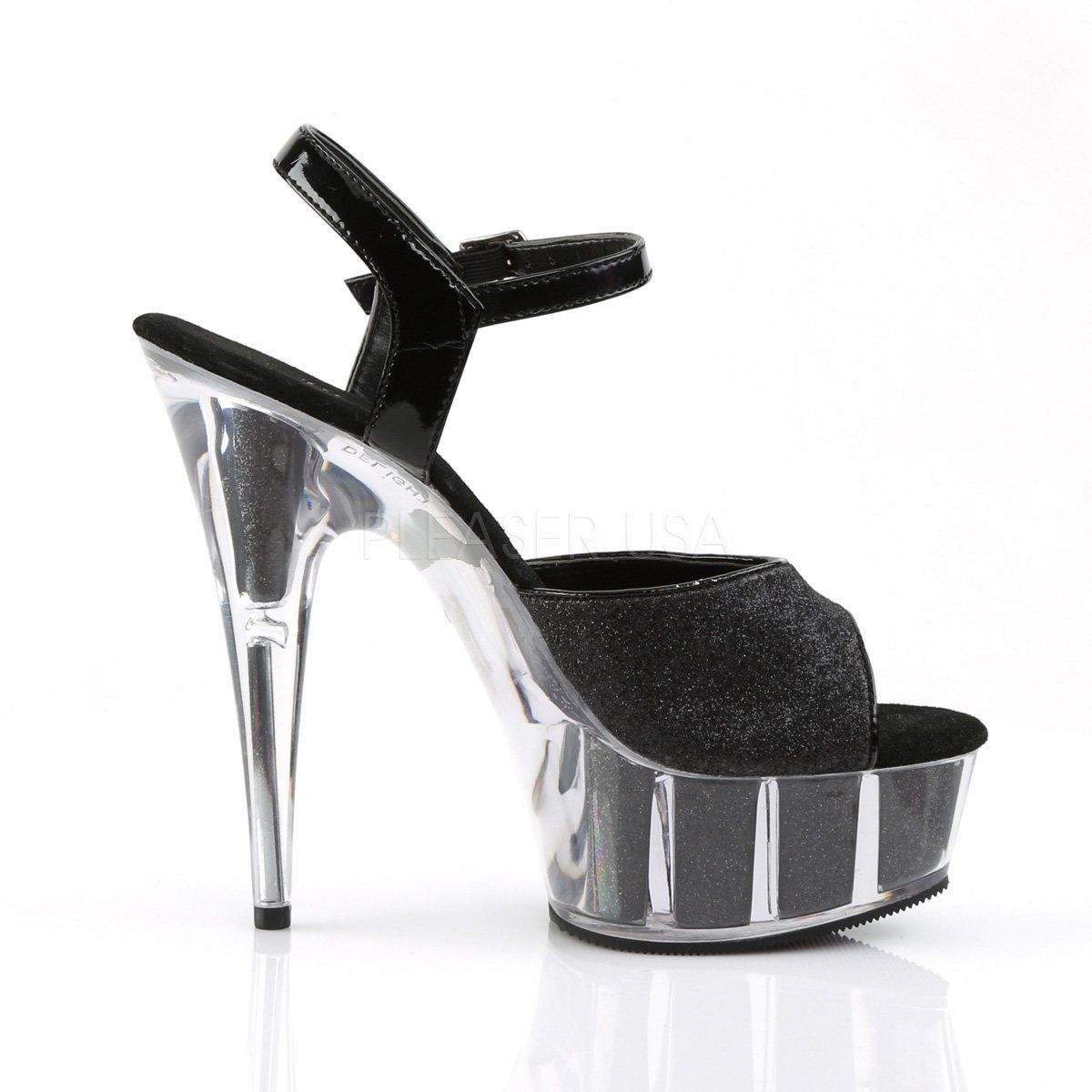 DELIGHT-609-5G Black Glitter/Black Glitter Platform Sandal Pleaser