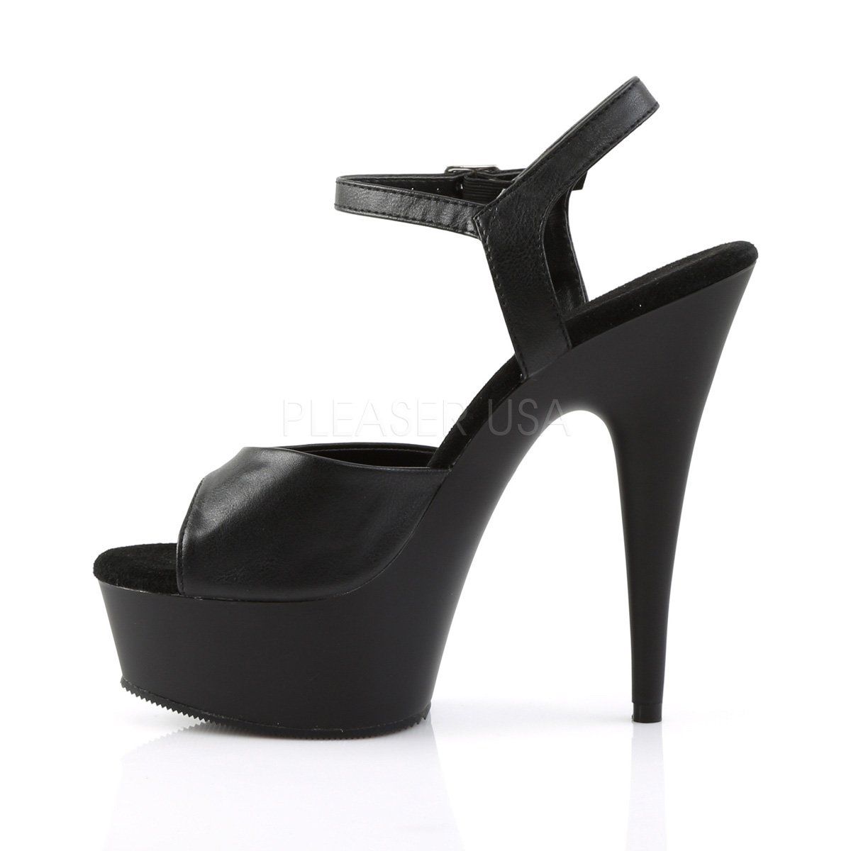 DELIGHT-609 Black Faux Leather Platform Sandal Pleaser