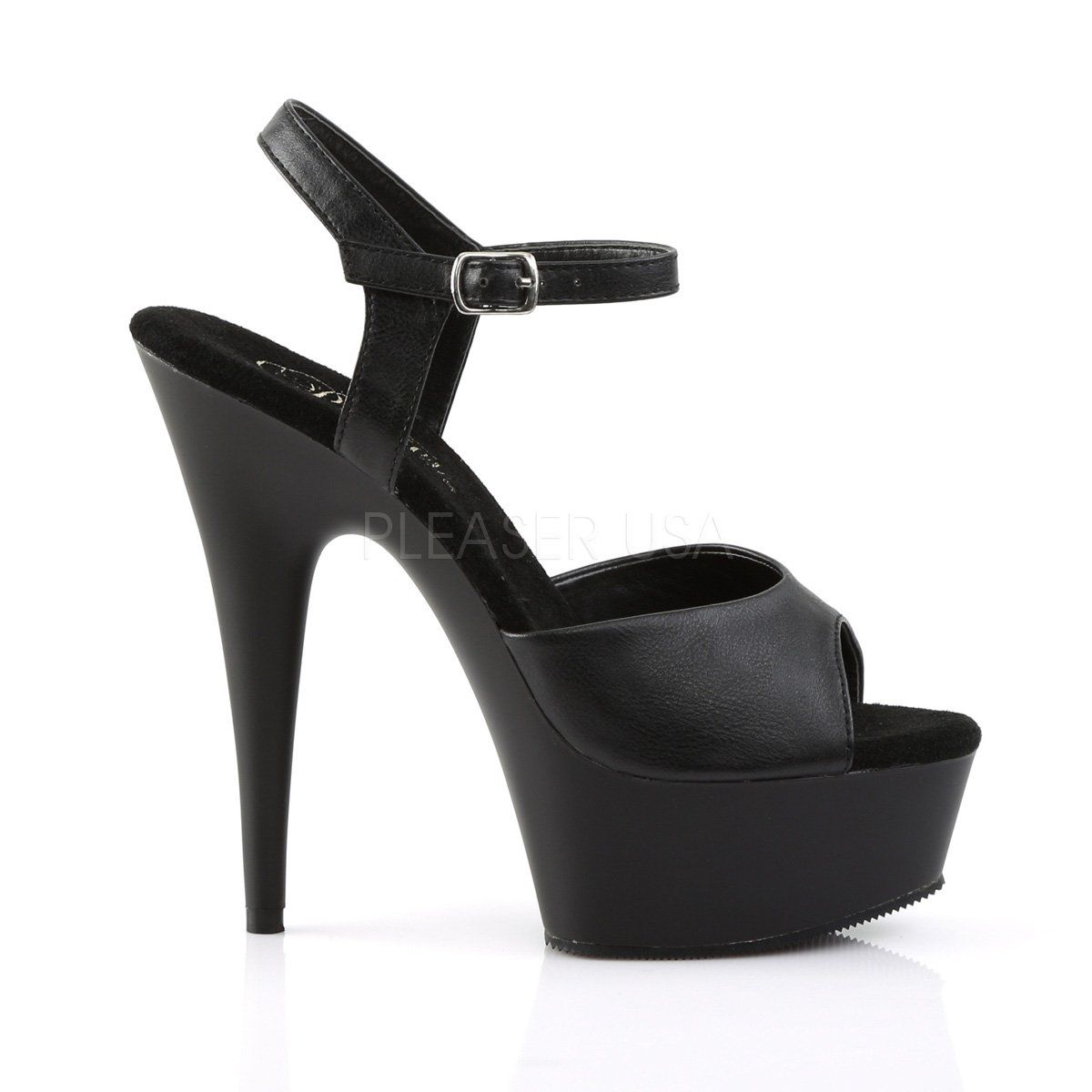 DELIGHT-609 Black Faux Leather Platform Sandal Pleaser