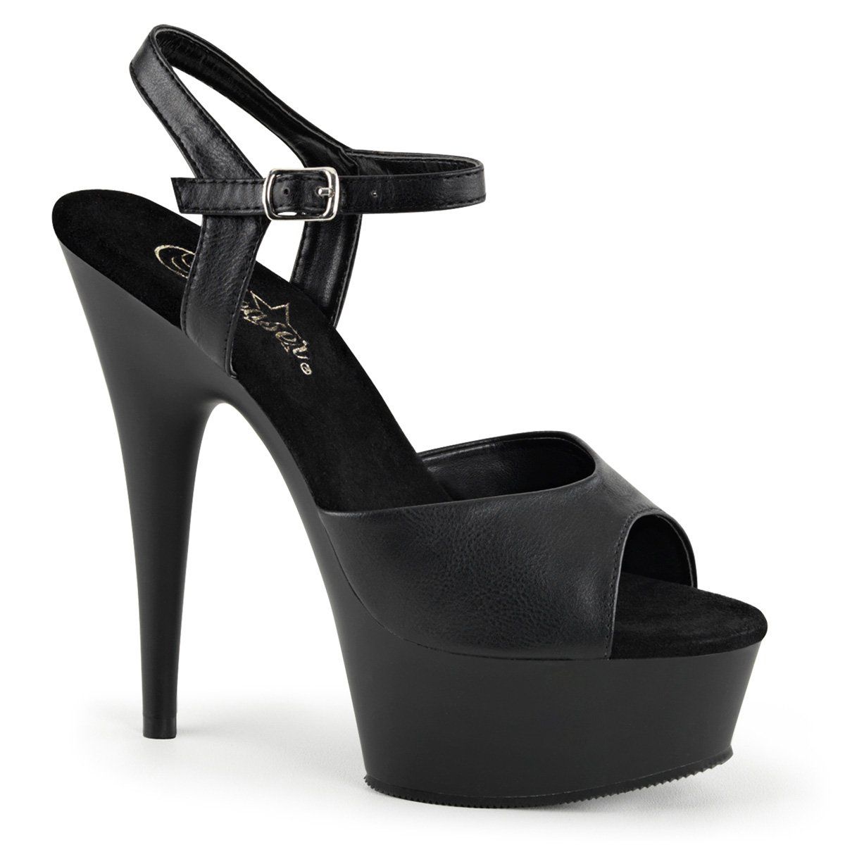 DELIGHT-609 Black Faux Leather Platform Sandal Pleaser