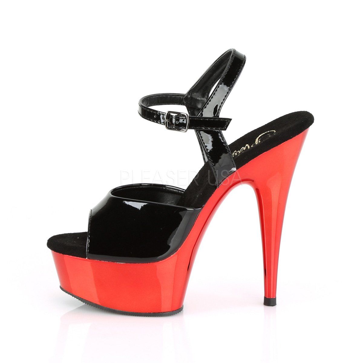 DELIGHT-609 Black Patent/Red Chrome Platform Sandal Pleaser