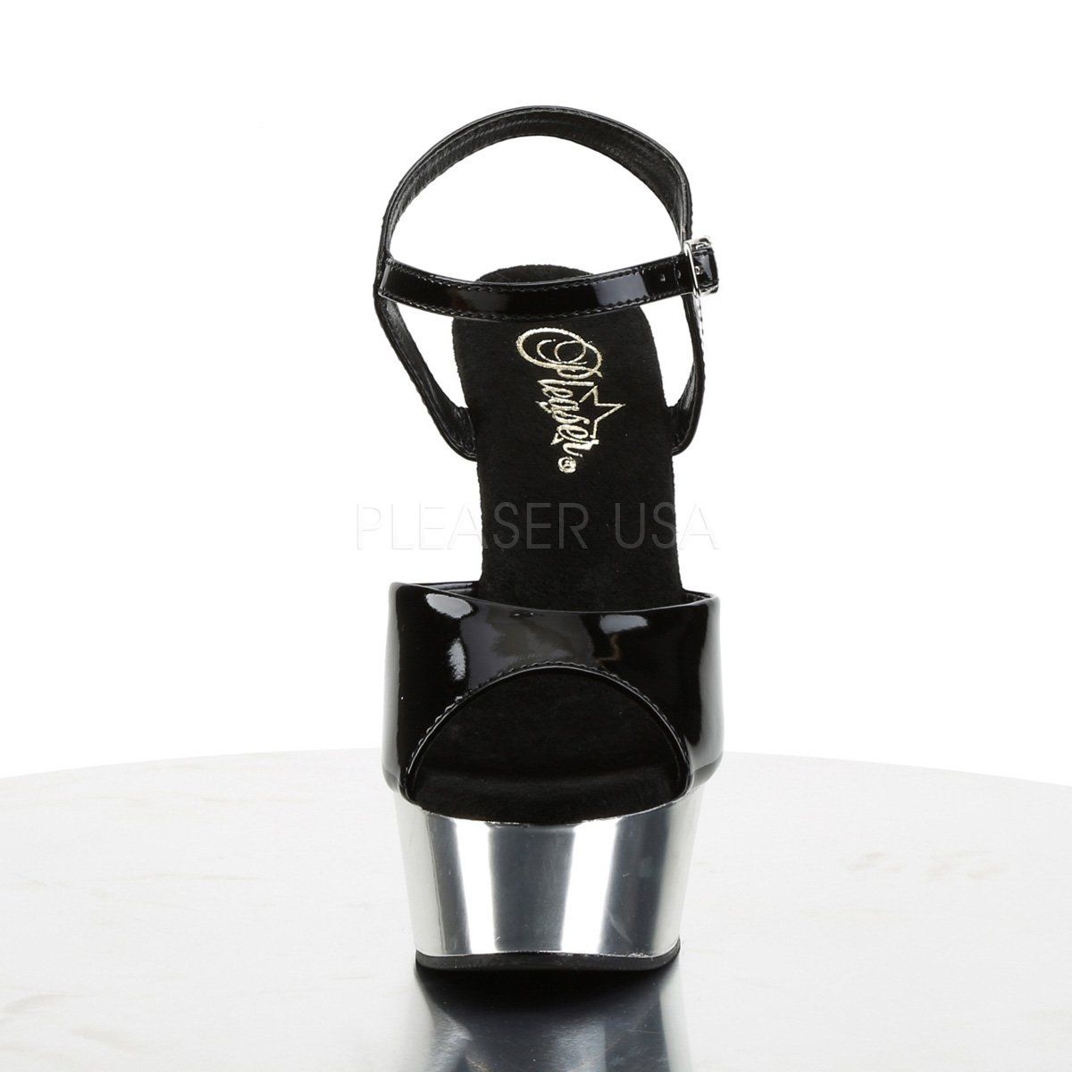DELIGHT-609 Black/Silver Chrome Platform Sandal Pleaser