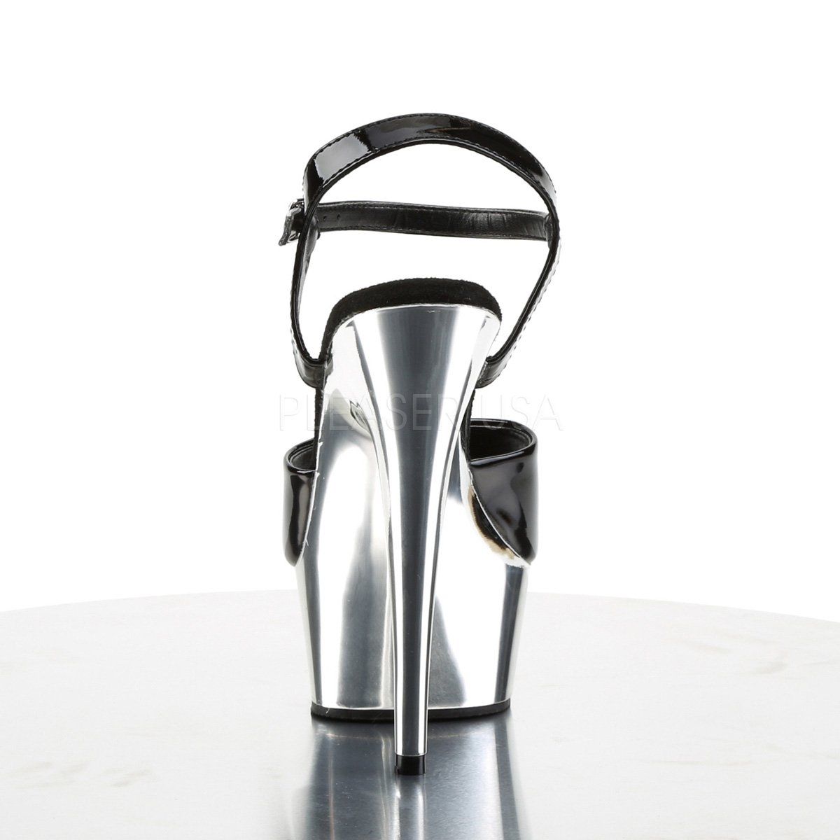 DELIGHT-609 Black/Silver Chrome Platform Sandal Pleaser