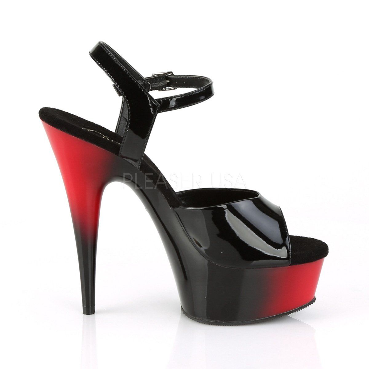 DELIGHT-609BR Black Patent/Red-Black Platform Sandal Pleaser