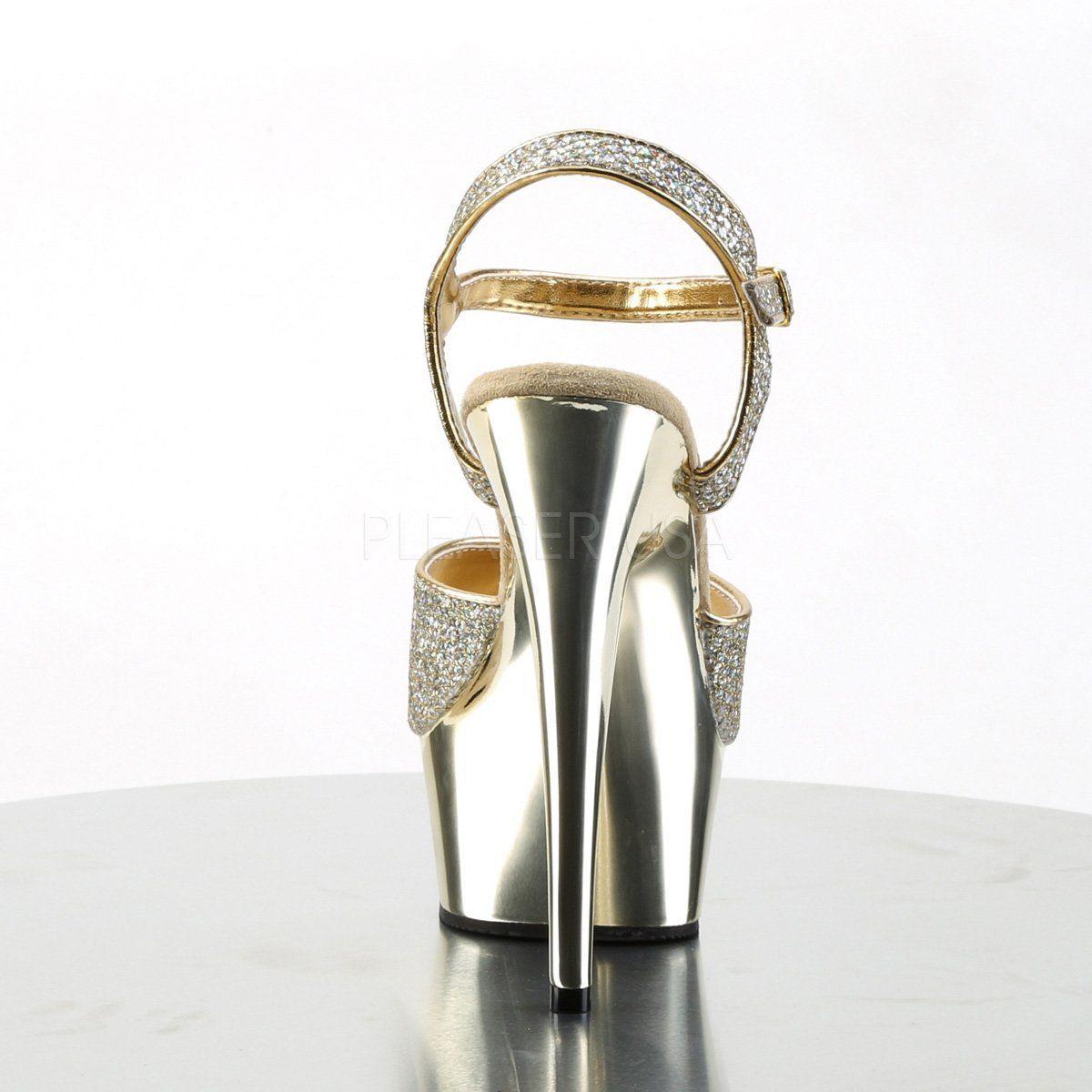 DELIGHT-609G Gold Multi Glitter/Gold Chrome Platform Sandal Pleaser
