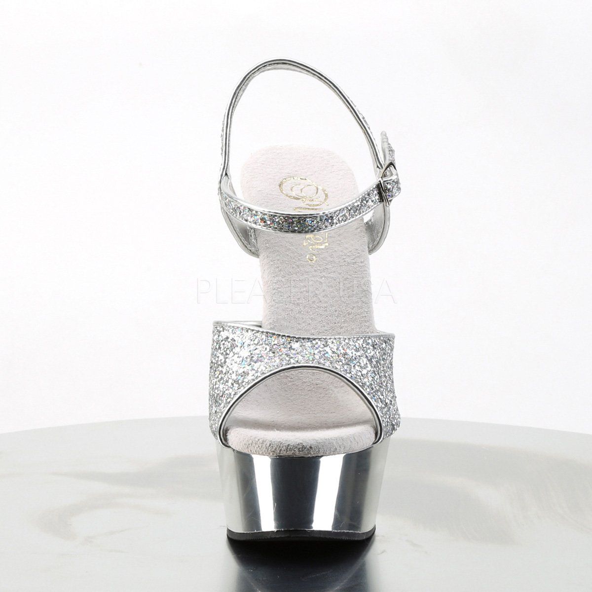 DELIGHT-609G Silver Multi Glitter/Silver Chrome Platform Sandal Pleaser