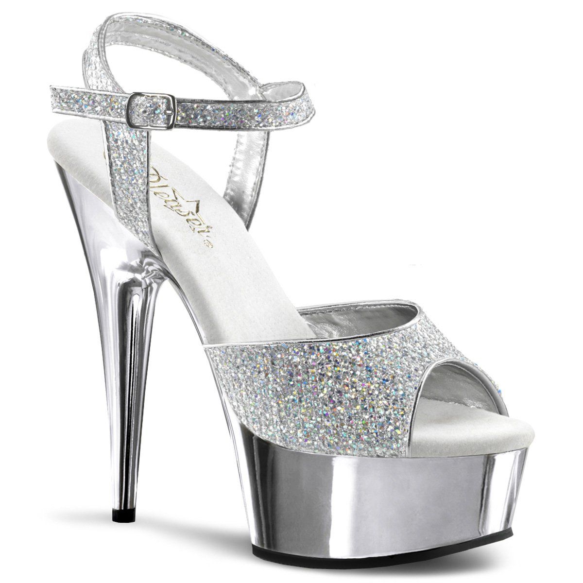 DELIGHT-609G Silver Multi Glitter/Silver Chrome Platform Sandal Pleaser