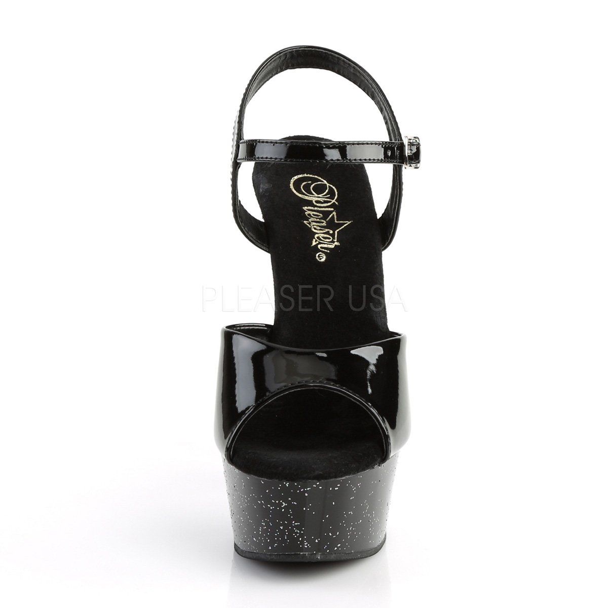 DELIGHT-609MG Black Patent Platform Sandal Pleaser