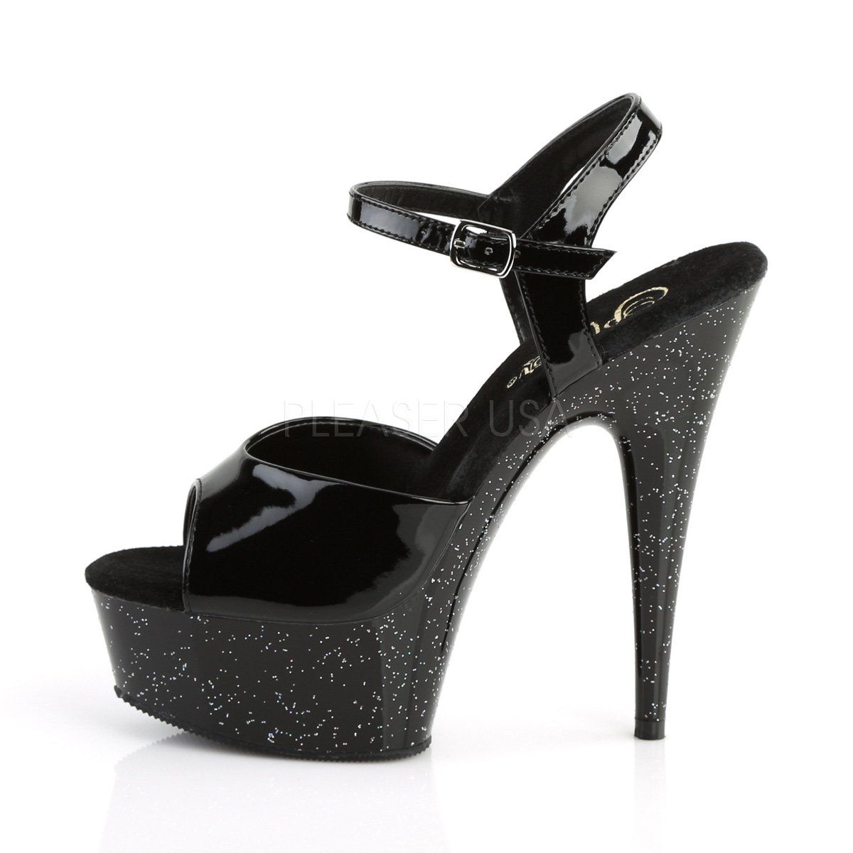 DELIGHT-609MG Black Patent Platform Sandal Pleaser