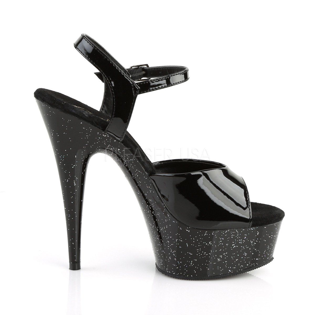 DELIGHT-609MG Black Patent Platform Sandal Pleaser