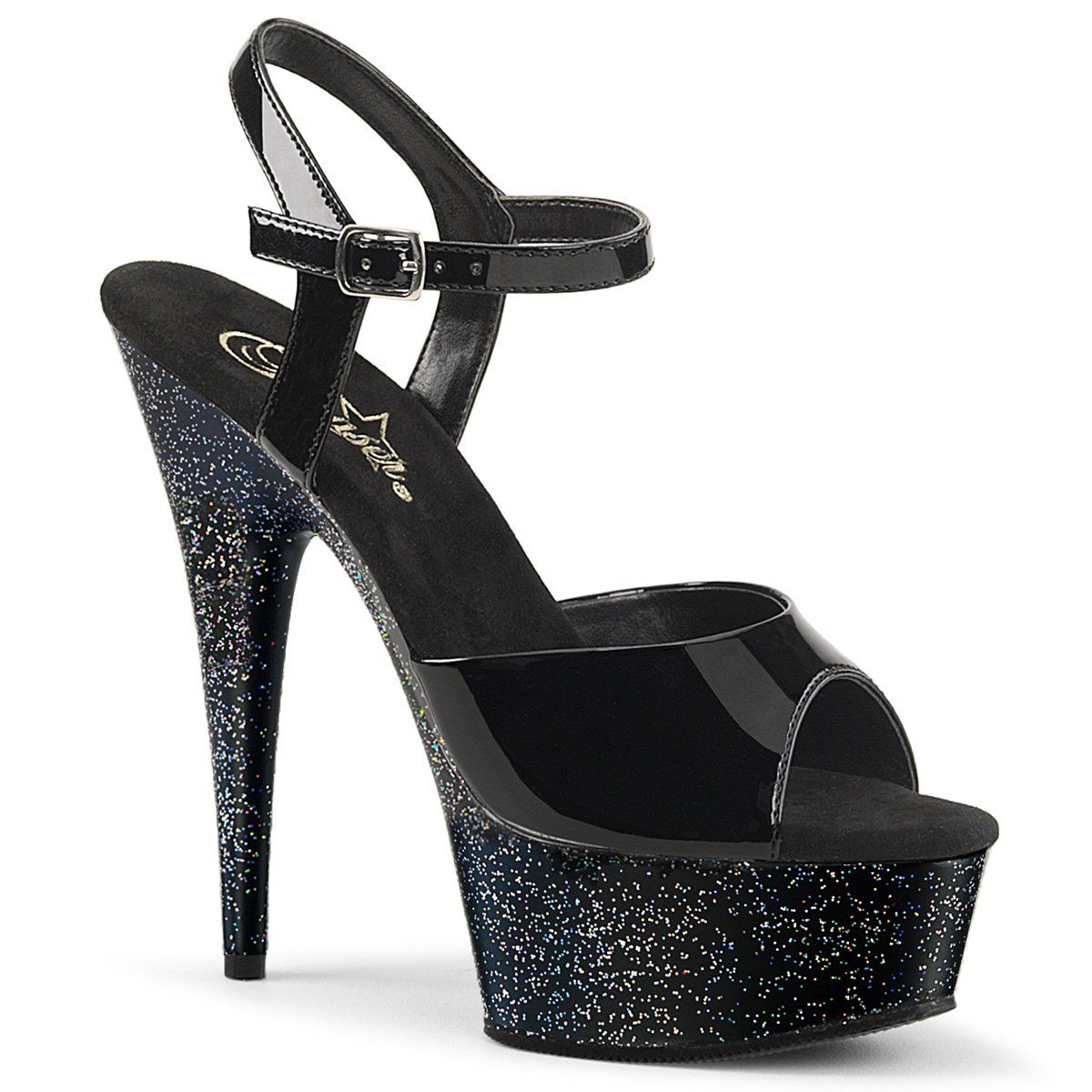 DELIGHT-609MG Black Patent Platform Sandal Pleaser