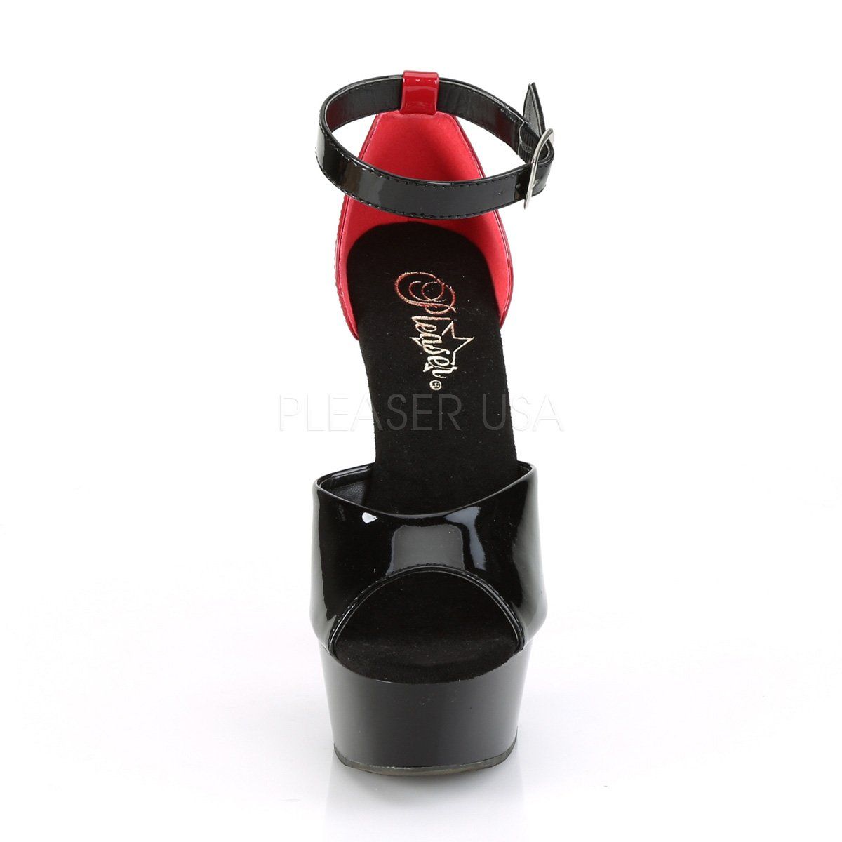 DELIGHT-617 Black-Red Patent/Black-Red Platform Sandal Pleaser