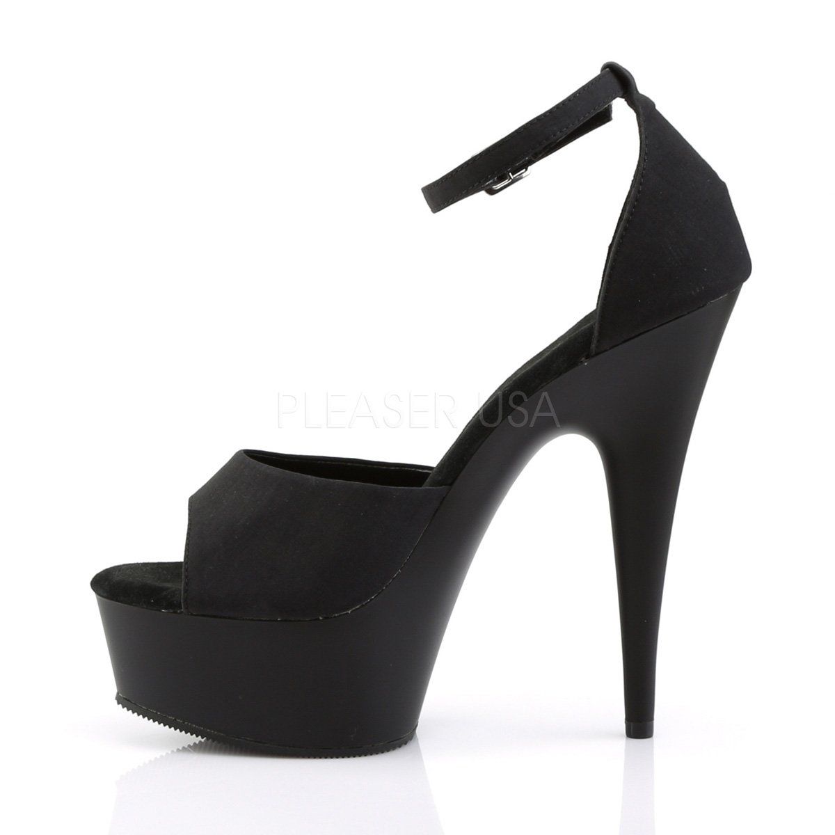 DELIGHT-618PS Black Peau de Soie Platform Sandal Pleaser