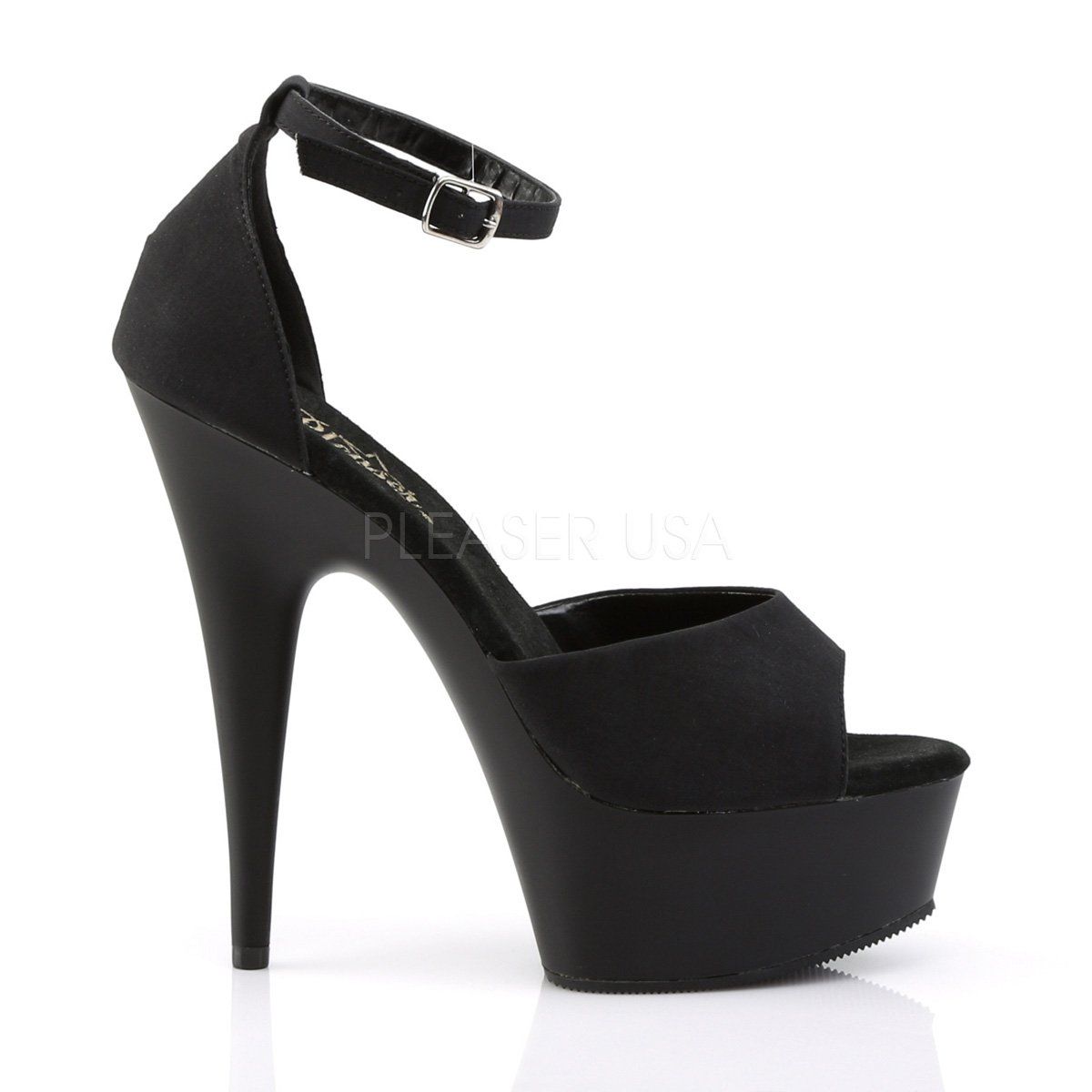 DELIGHT-618PS Black Peau de Soie Platform Sandal Pleaser