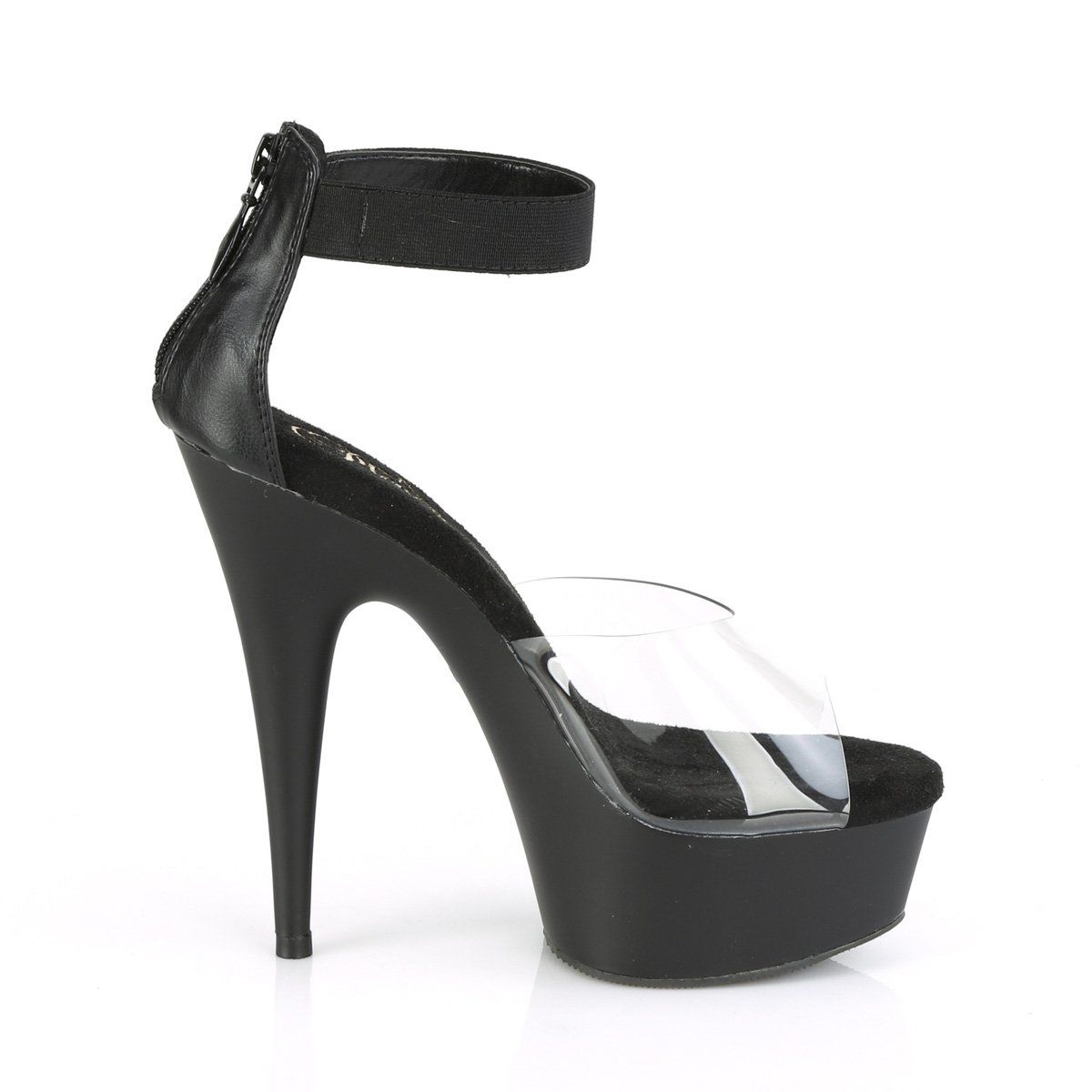 DELIGHT-624 Clear- Black Elastic Band Platform Sandal Pleaser