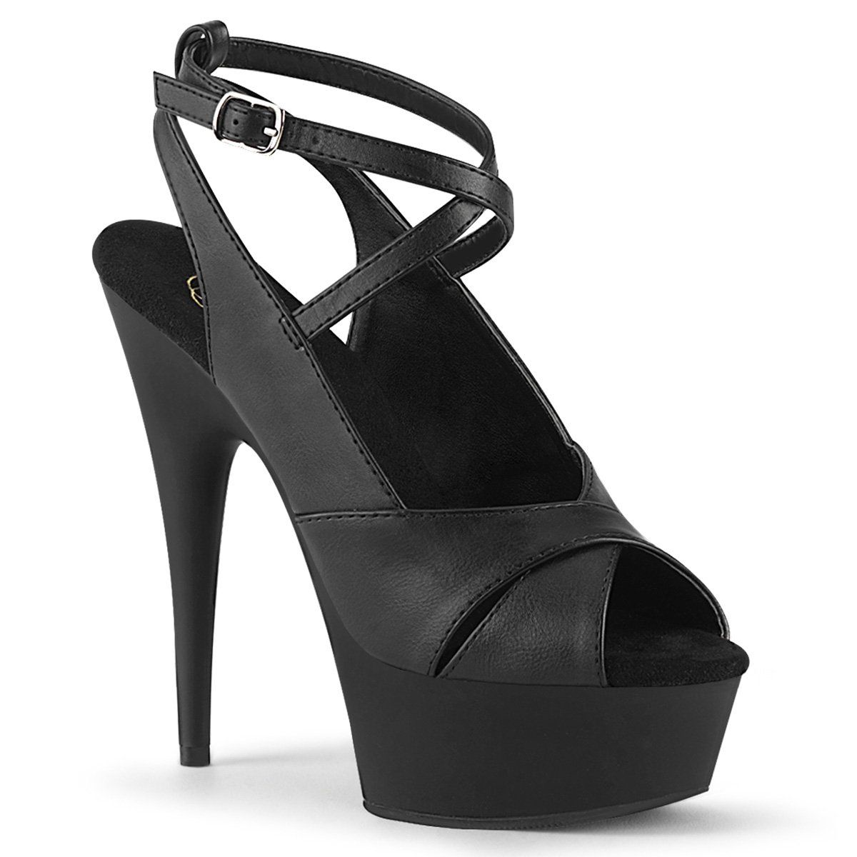 DELIGHT-632 Black Faux Leather Platform Sandal Pleaser