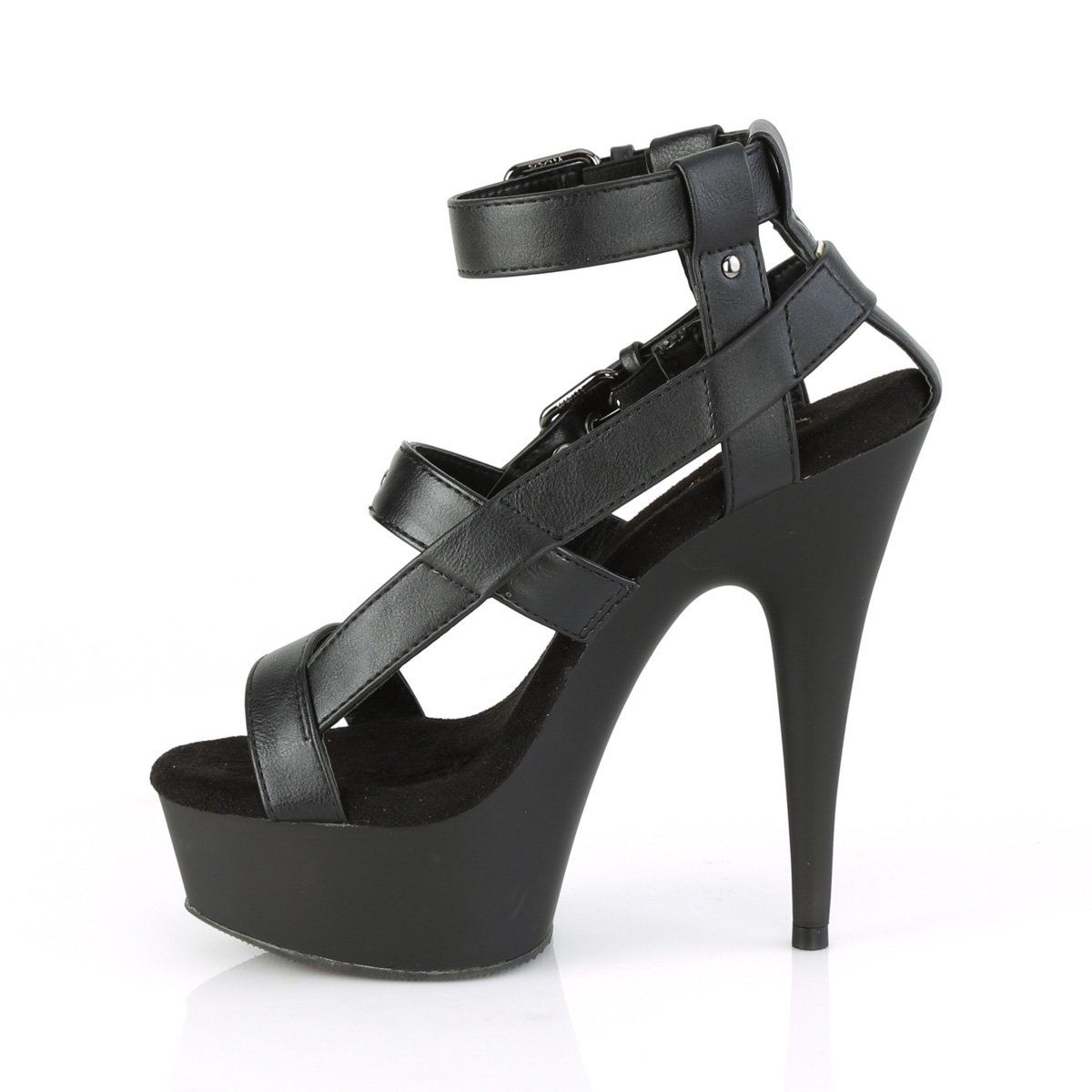 DELIGHT-637 Black Faux Leather Platform Sandal Pleaser