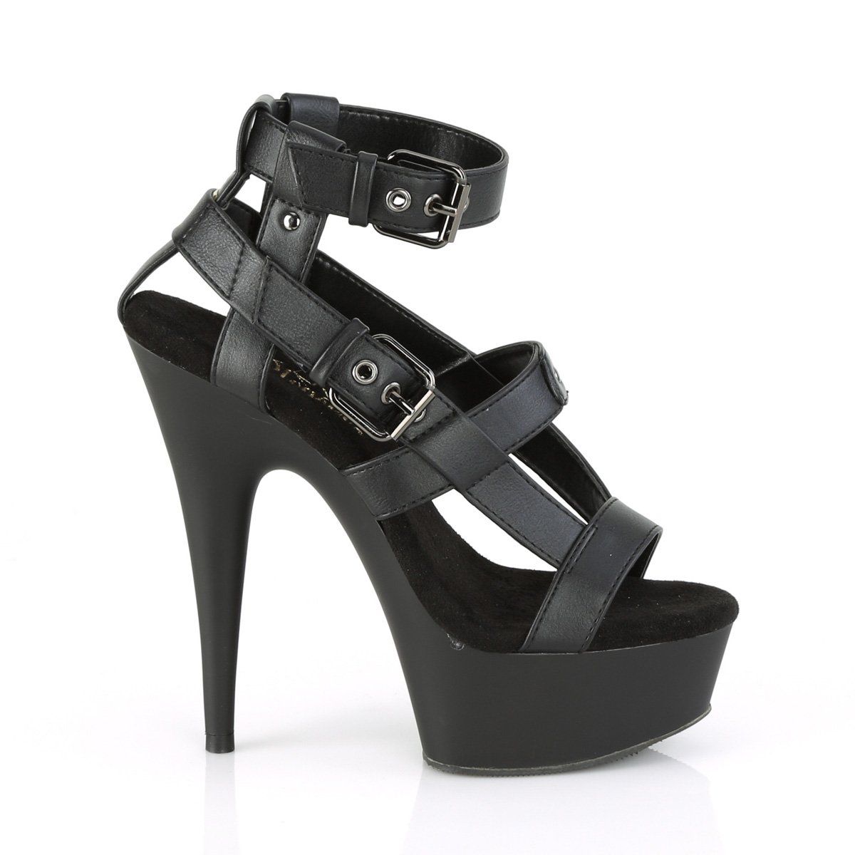DELIGHT-637 Black Faux Leather Platform Sandal Pleaser